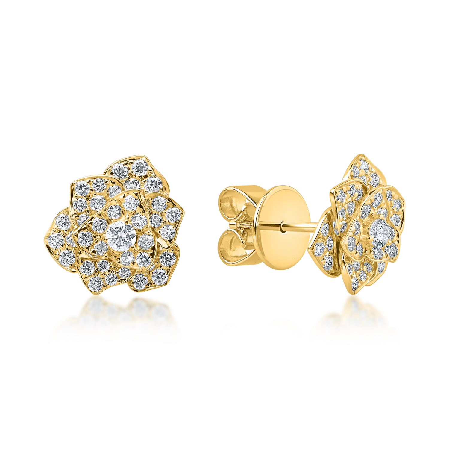 Cercei flori din aur galben cu diamante de 0.5ct
