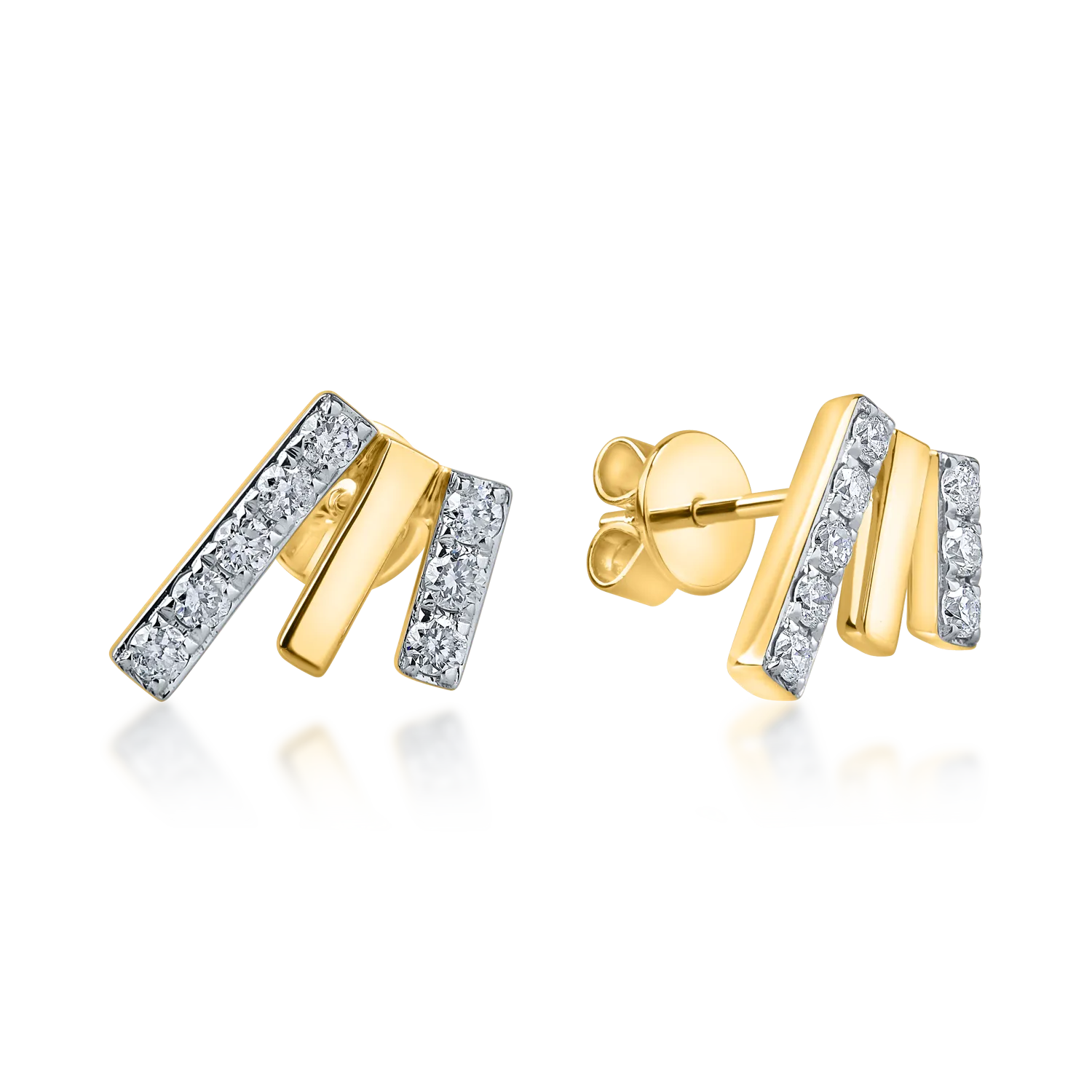 Geometryczne kolczyki z żółtego złota z diamentami o masie 0.2ct
