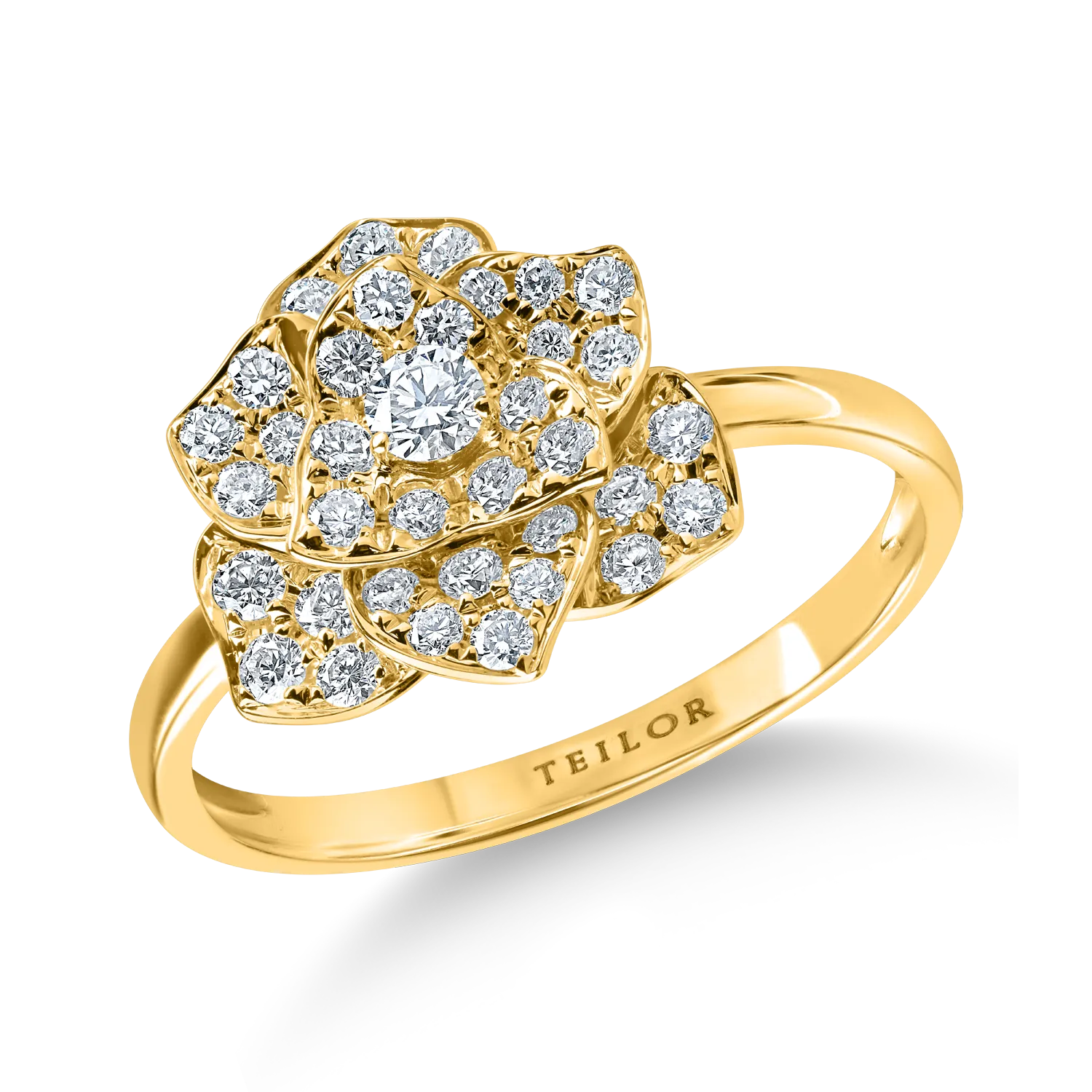Inel floare din aur galben cu diamante de 0.4ct