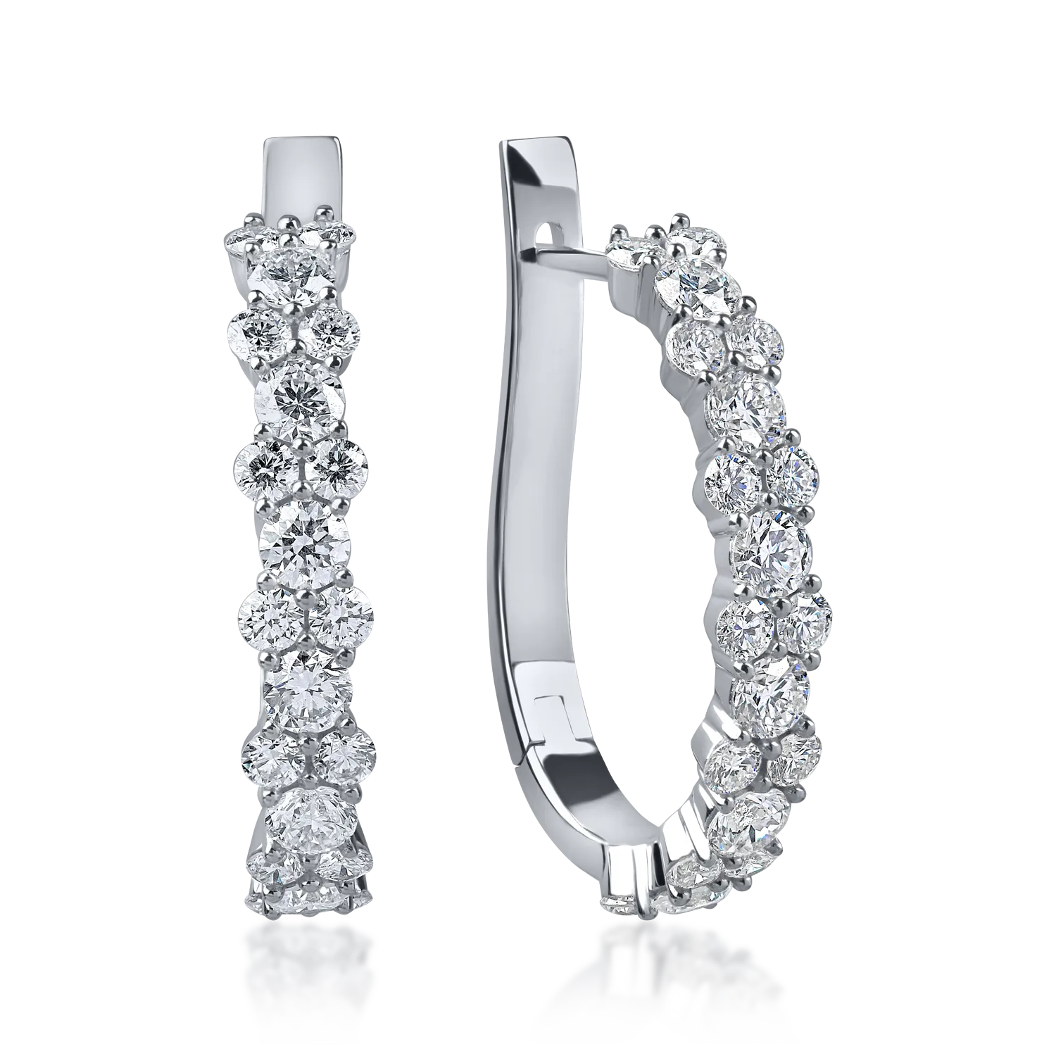 Cercei hoop din aur alb cu diamante de 2ct