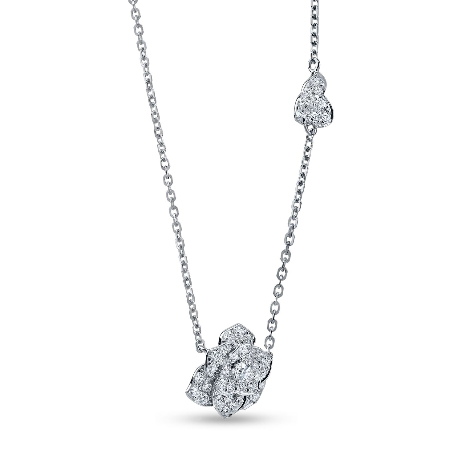 Lant cu pandantiv floare din aur alb cu diamante de 0.5ct