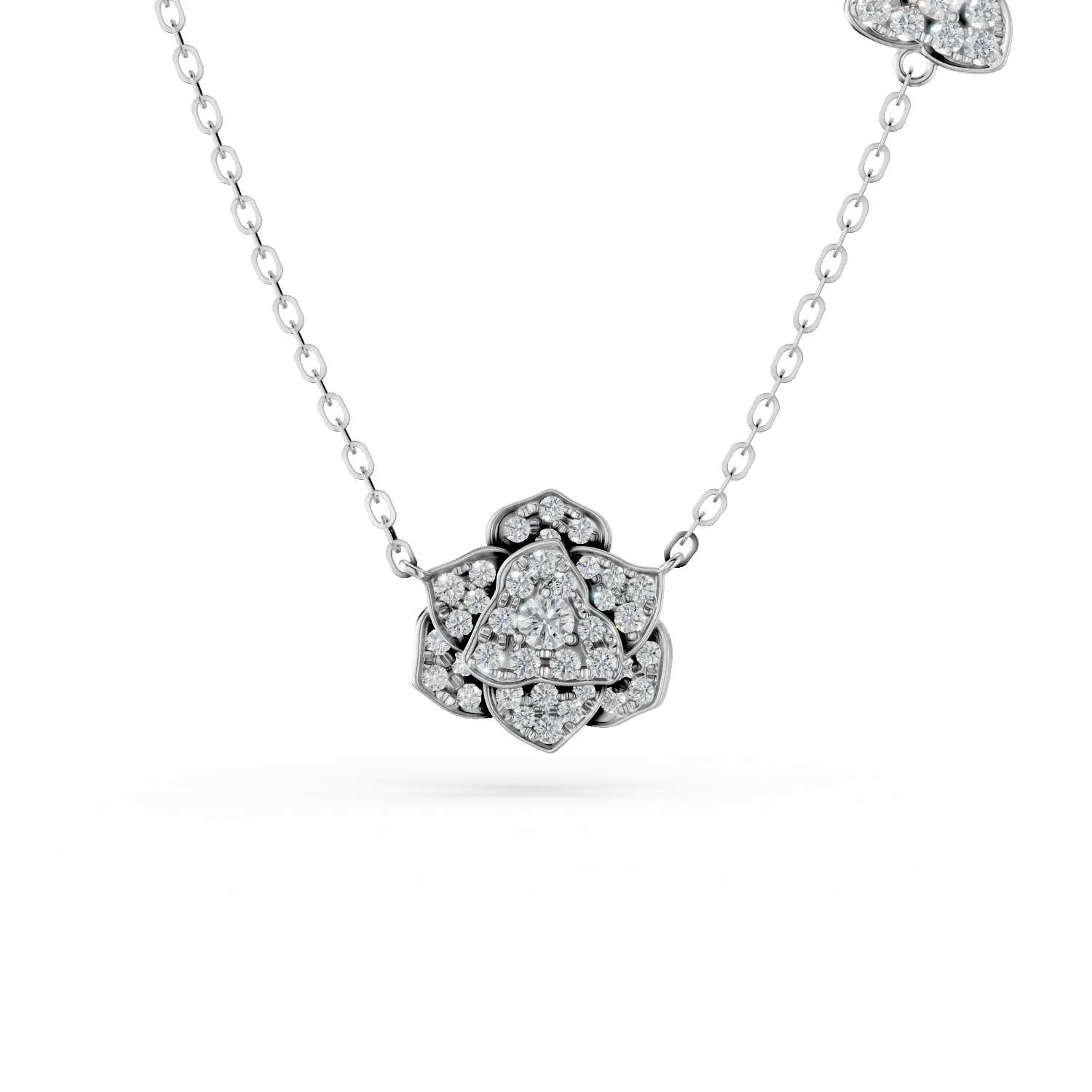 Lant cu pandantiv floare din aur alb cu diamante de 0.5ct