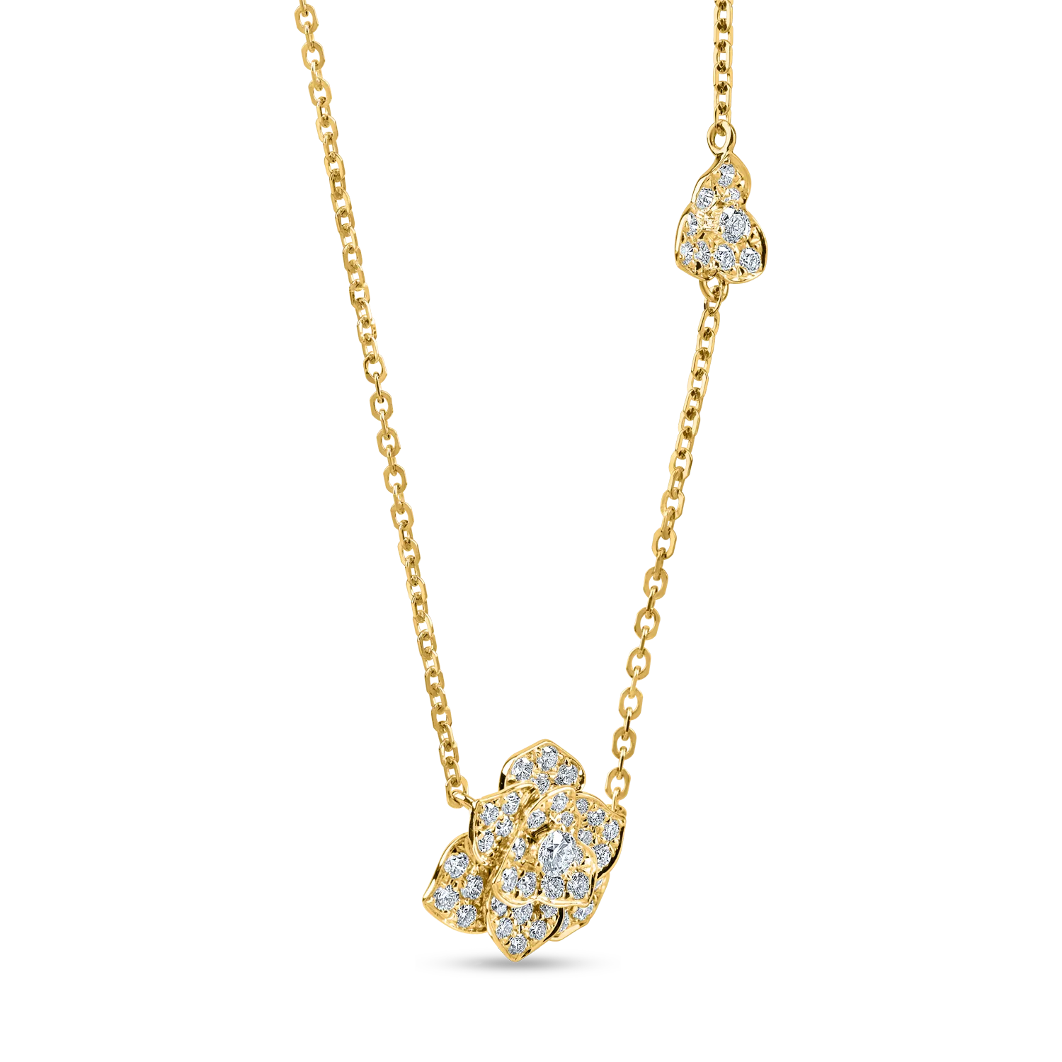 Lant cu pandantiv floare din aur galben cu diamante de 0.5ct