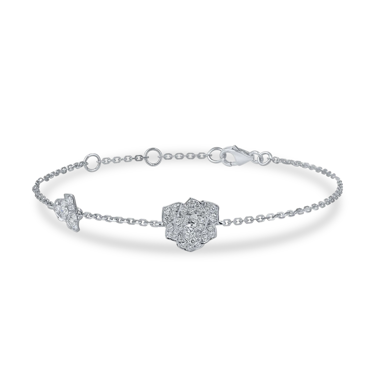 Bratara cu pandantiv floare din aur alb si diamante de 0.3ct