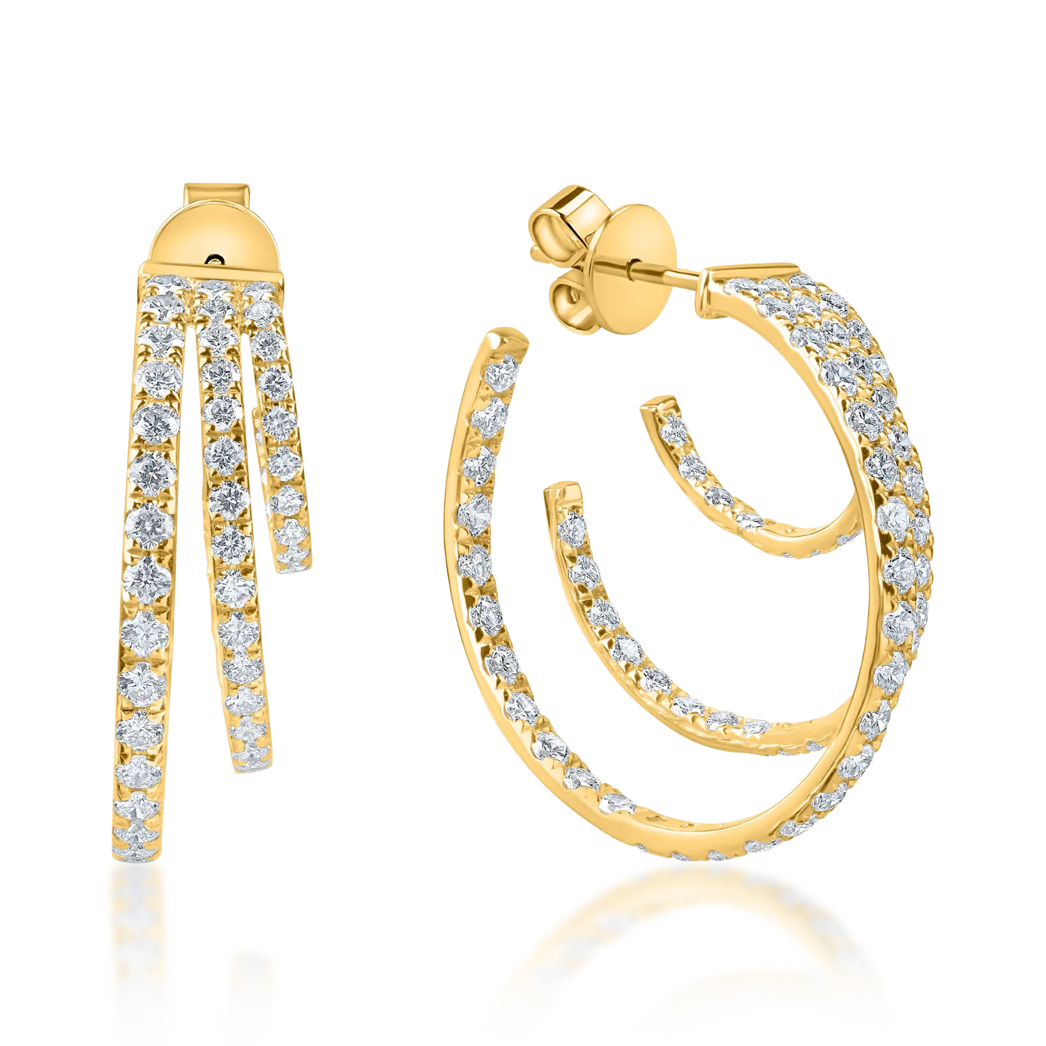 Żółte złote geometryczne kolczyki z diamentami 2.5ct