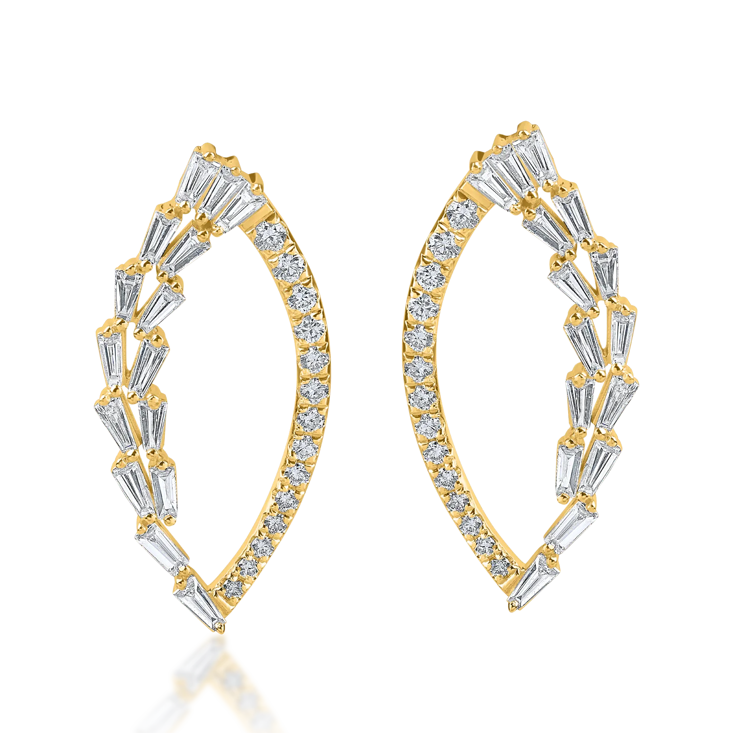 Teilor Cercei din aur galben cu diamante baguette si rotunde microsetting de 1.1ct