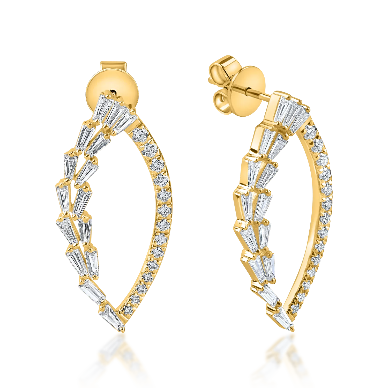 Cercei din aur galben cu diamante baguette si rotunde microsetting de 1.1ct