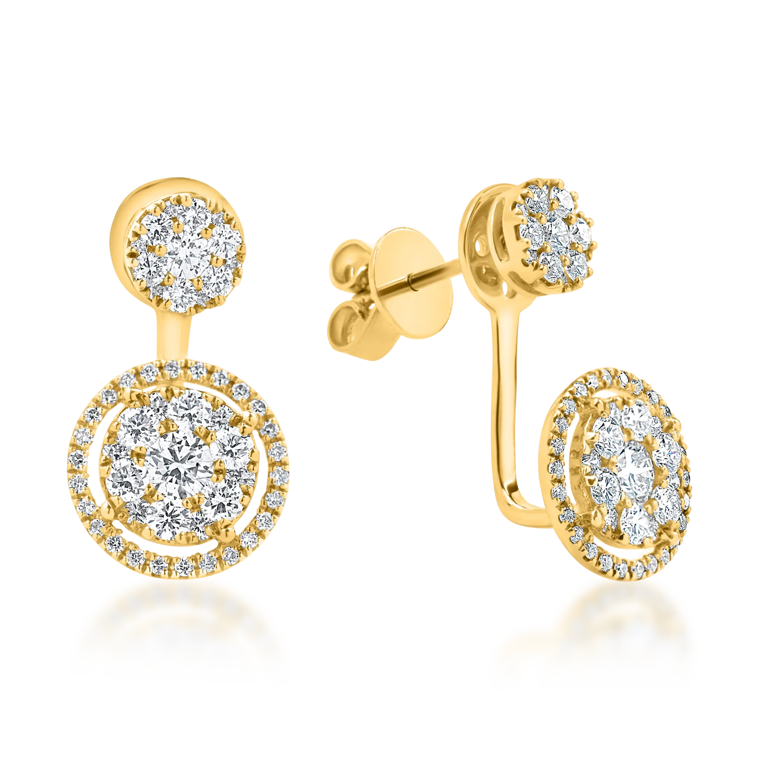 Żółte złote kolczyki z diamentami 1.2ct w mikroosadzeniu