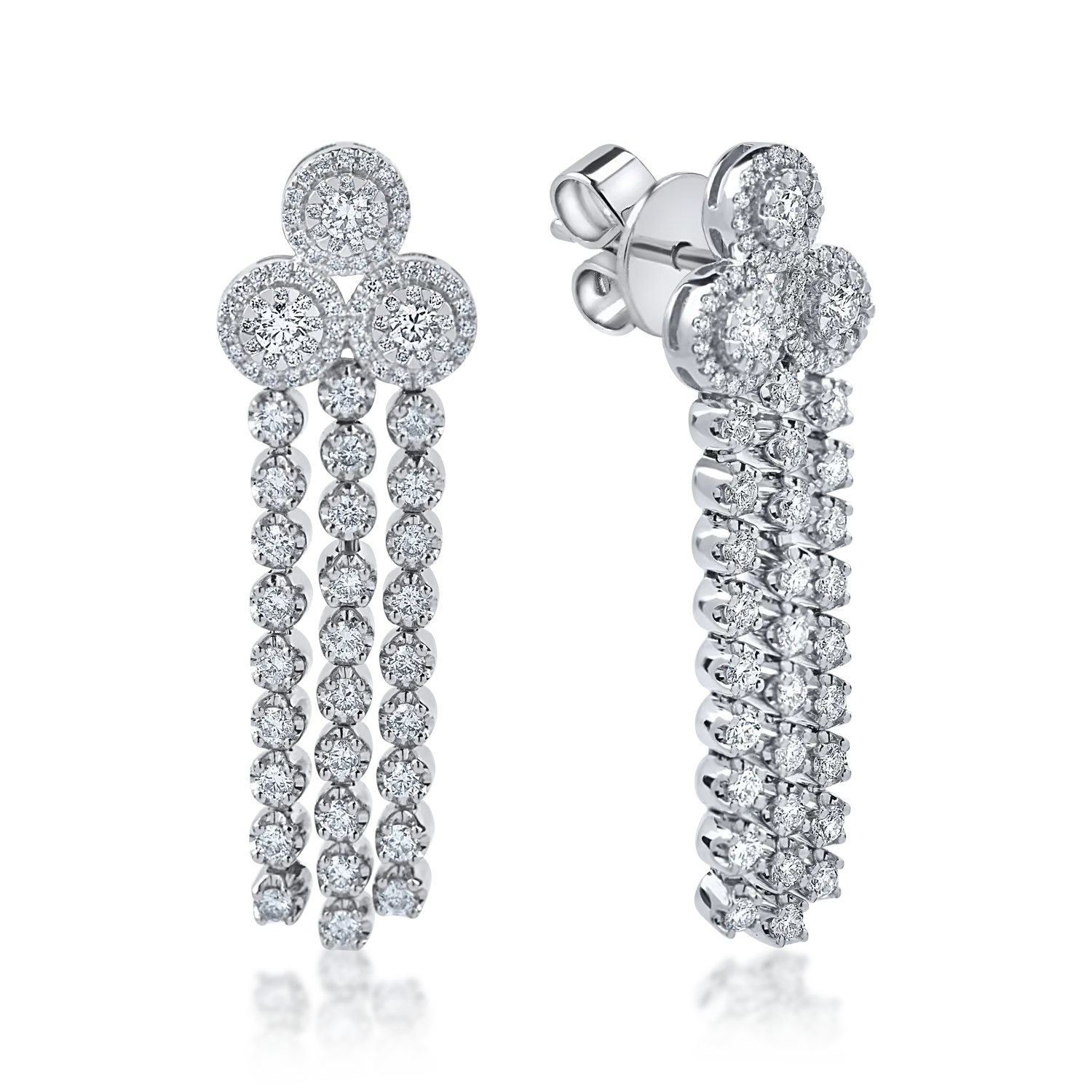 Białe złote kolczyki z diamentami 1.8ct w mikroosadzeniu