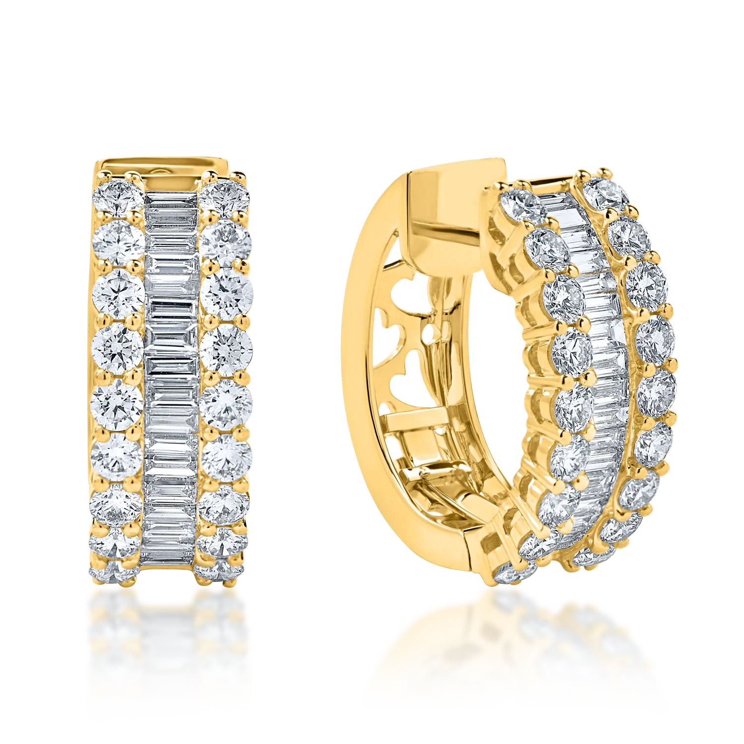 Cercei creole din aur galben cu diamante microsetting de 3ct