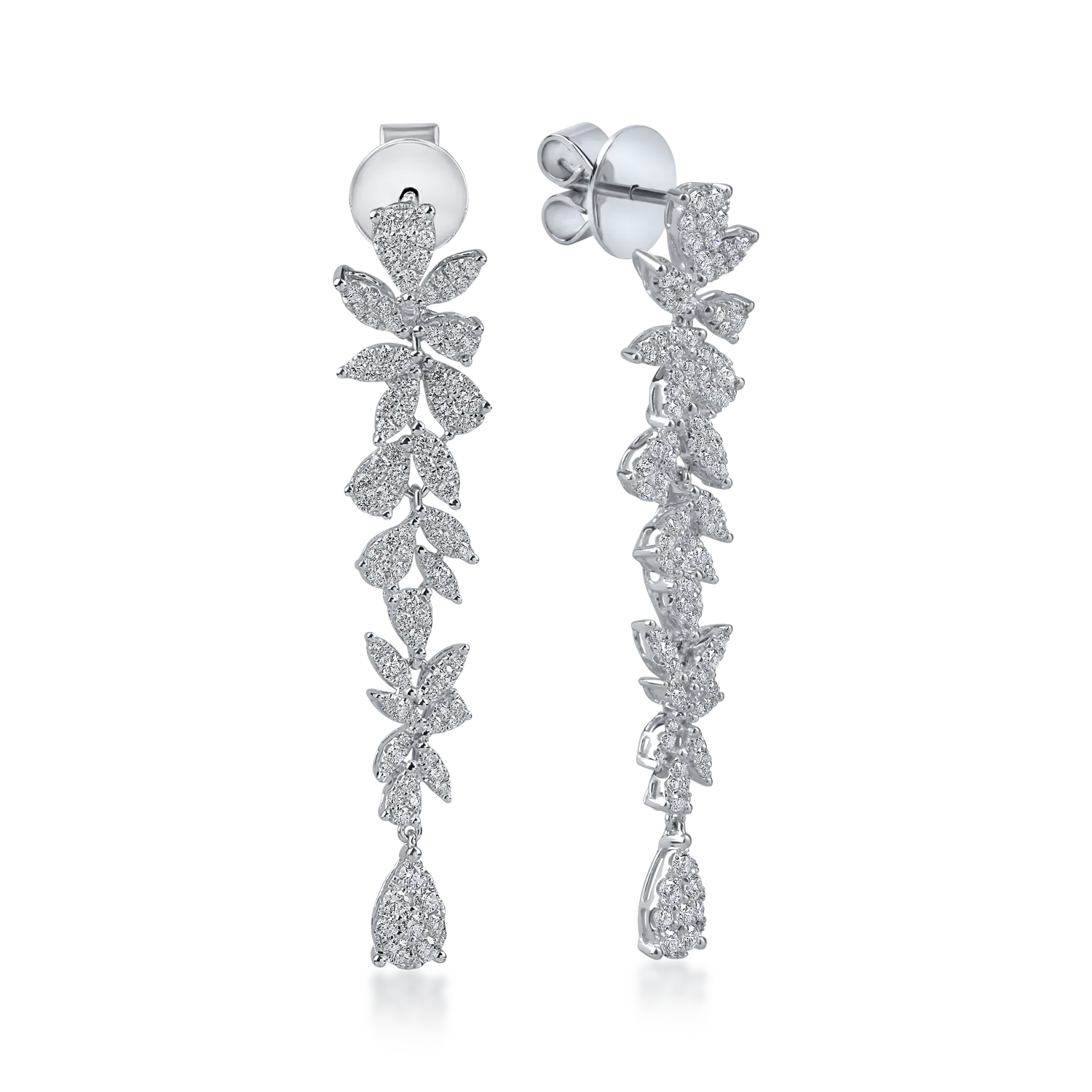 Cercei lungi din aur alb cu diamante de 1.4ct