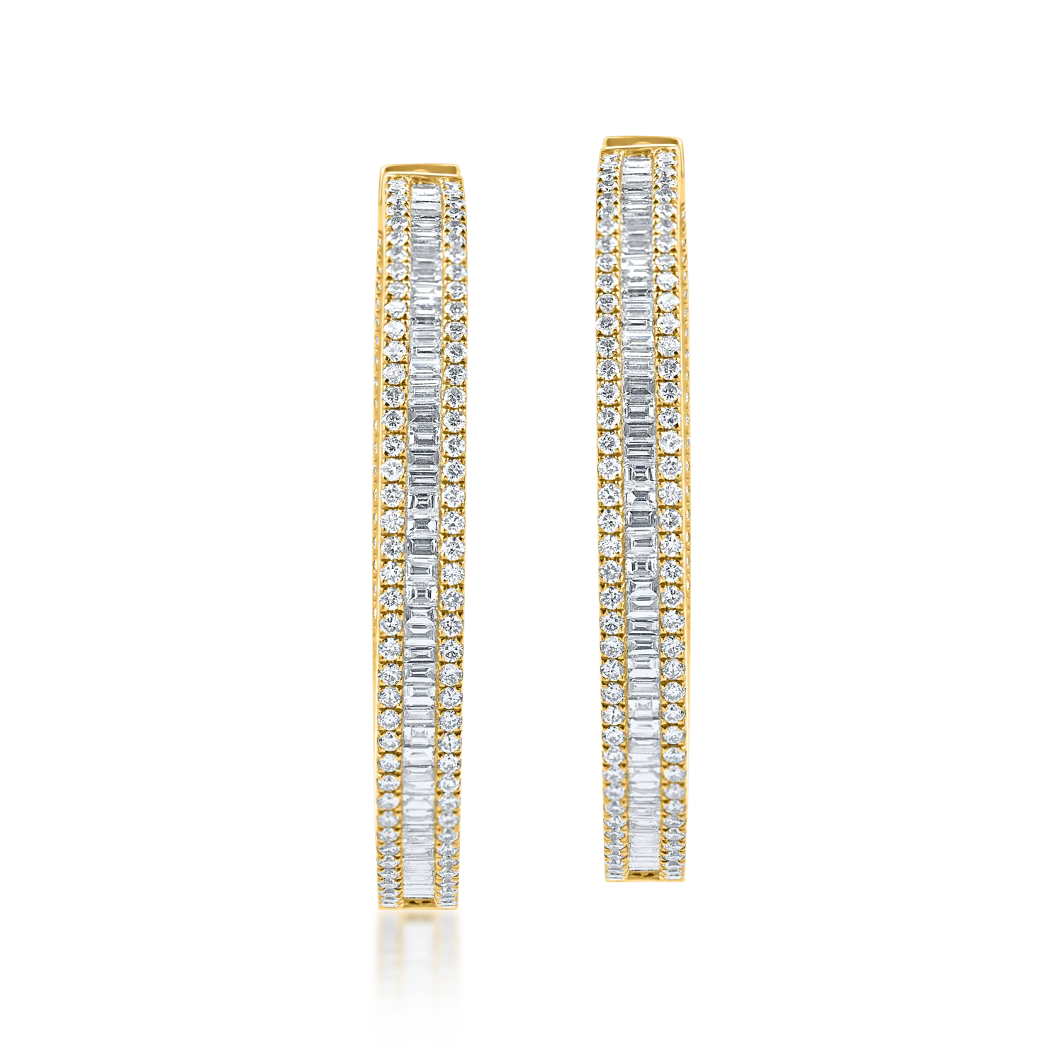 Teilor Cercei creole din aur galben cu diamante baguette si round de 3.8ct