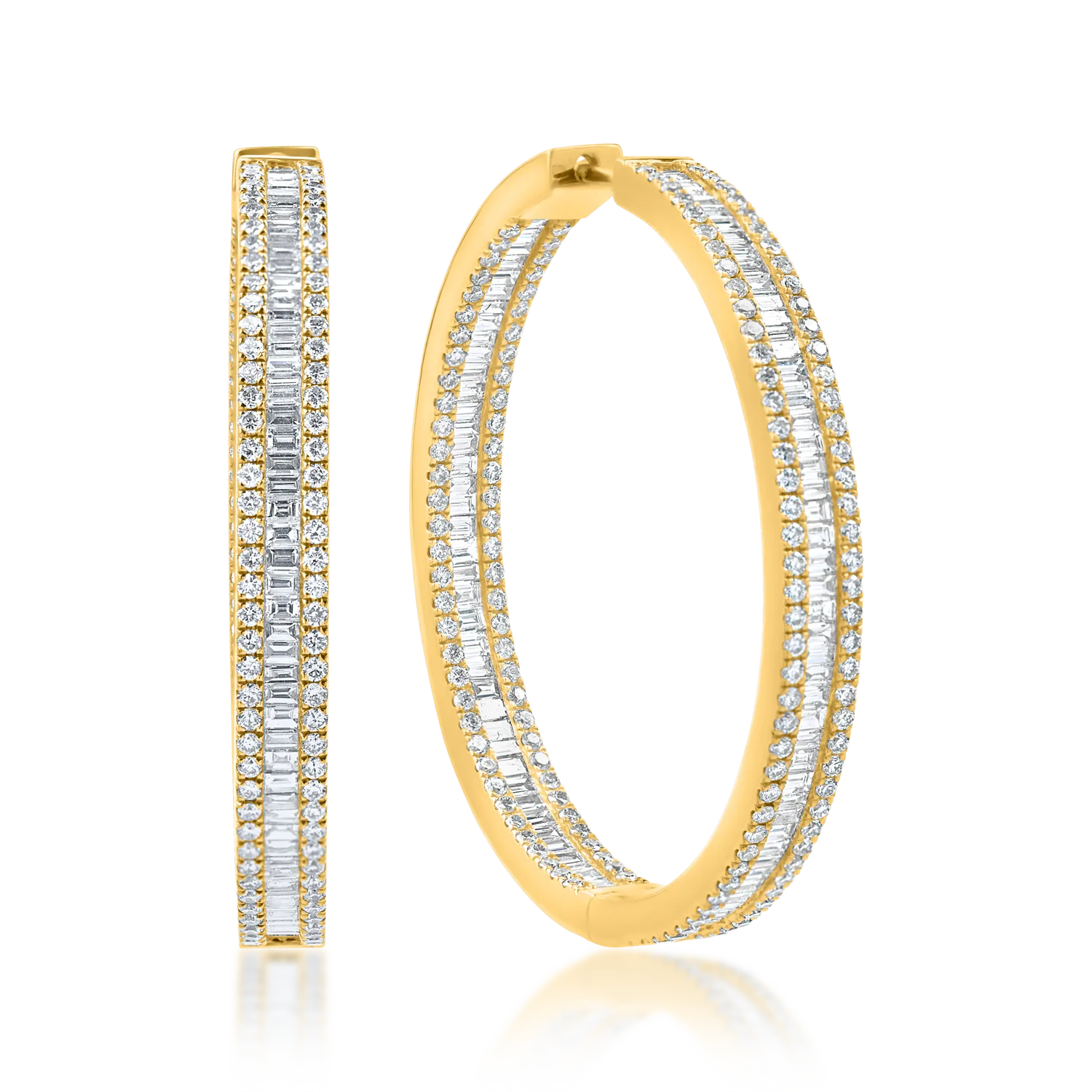 TEILOR Cercei creole din aur galben cu diamante baguette si round de 3.8ct