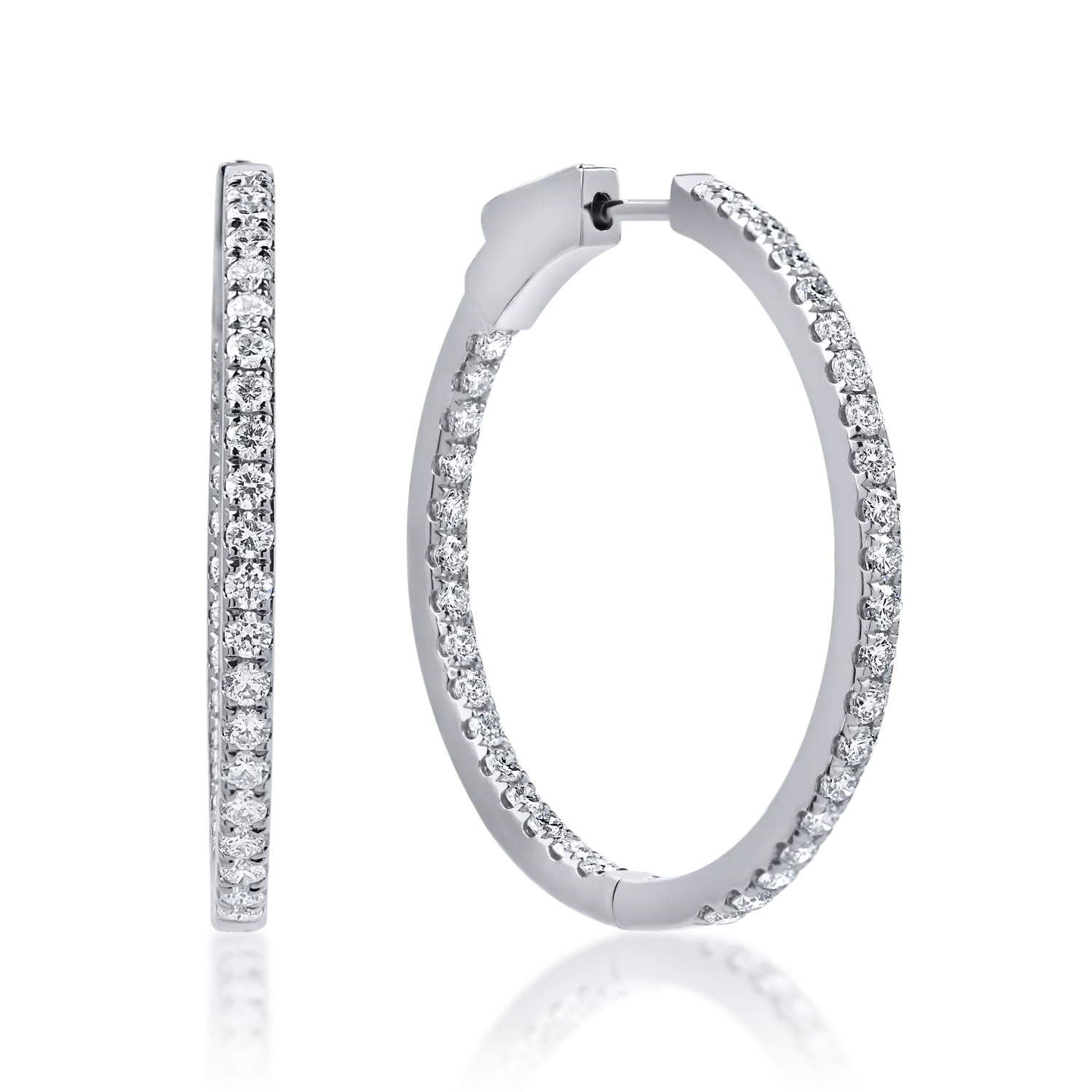 Cercei creole din aur alb cu diamante de 1.6ct