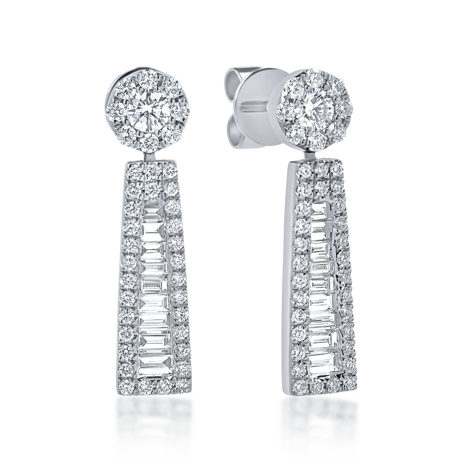 Teilor Cercei geometrici din aur alb cu diamante baguette si rotunde de 1.1ct