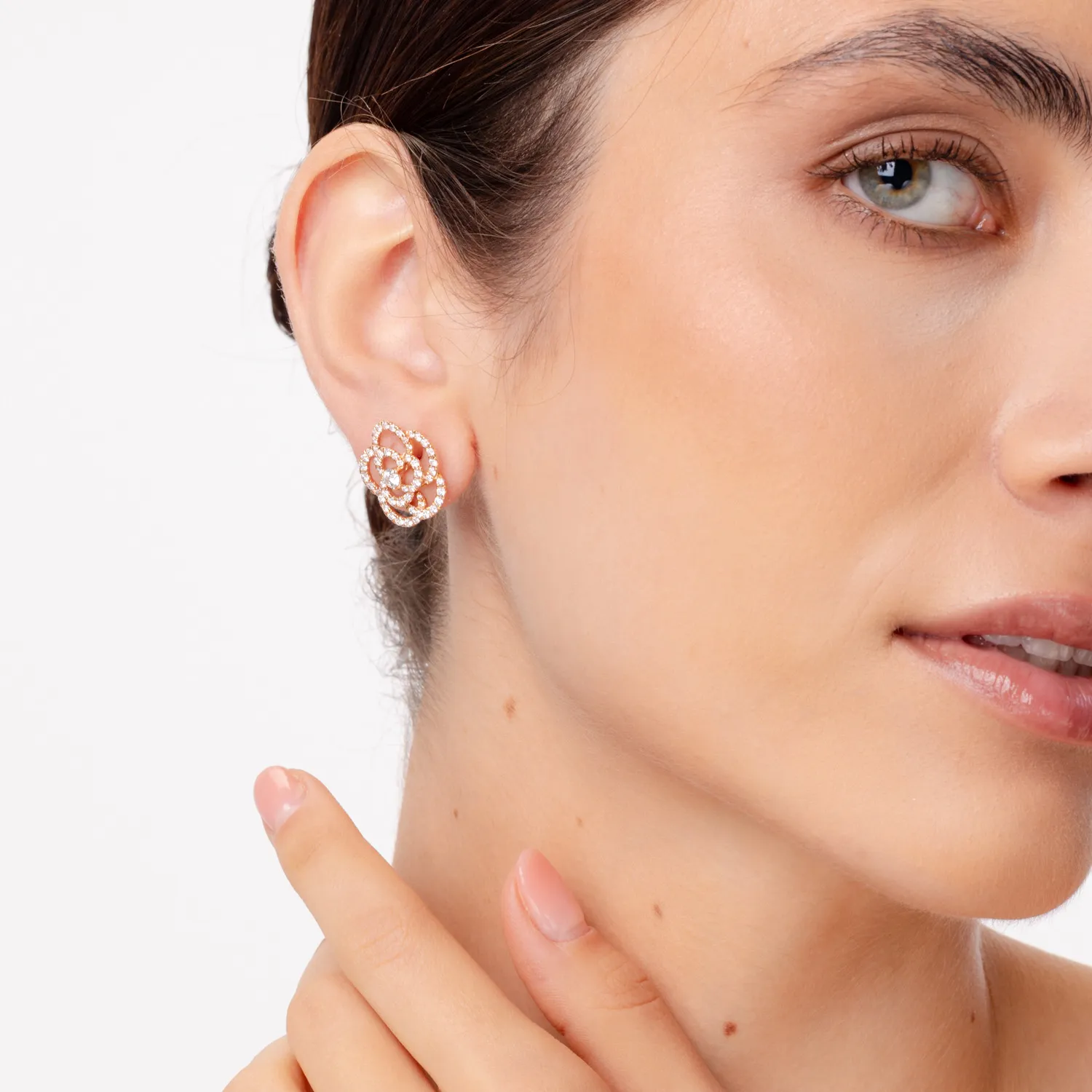 Cercei din aur roz cu diamante de 1.8ct
