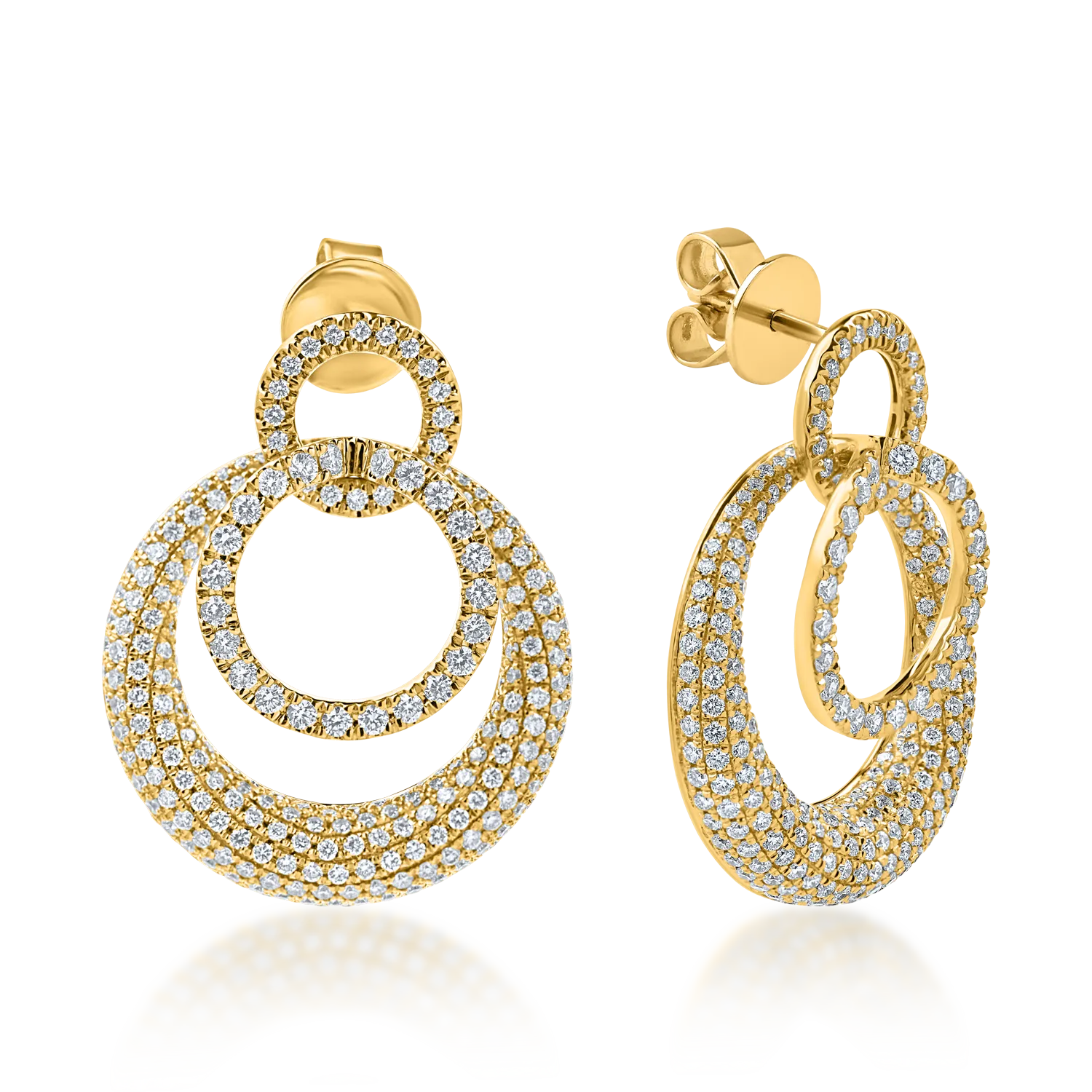 Kolczyki koła z żółtego złota z diamentami o masie 2.8ct