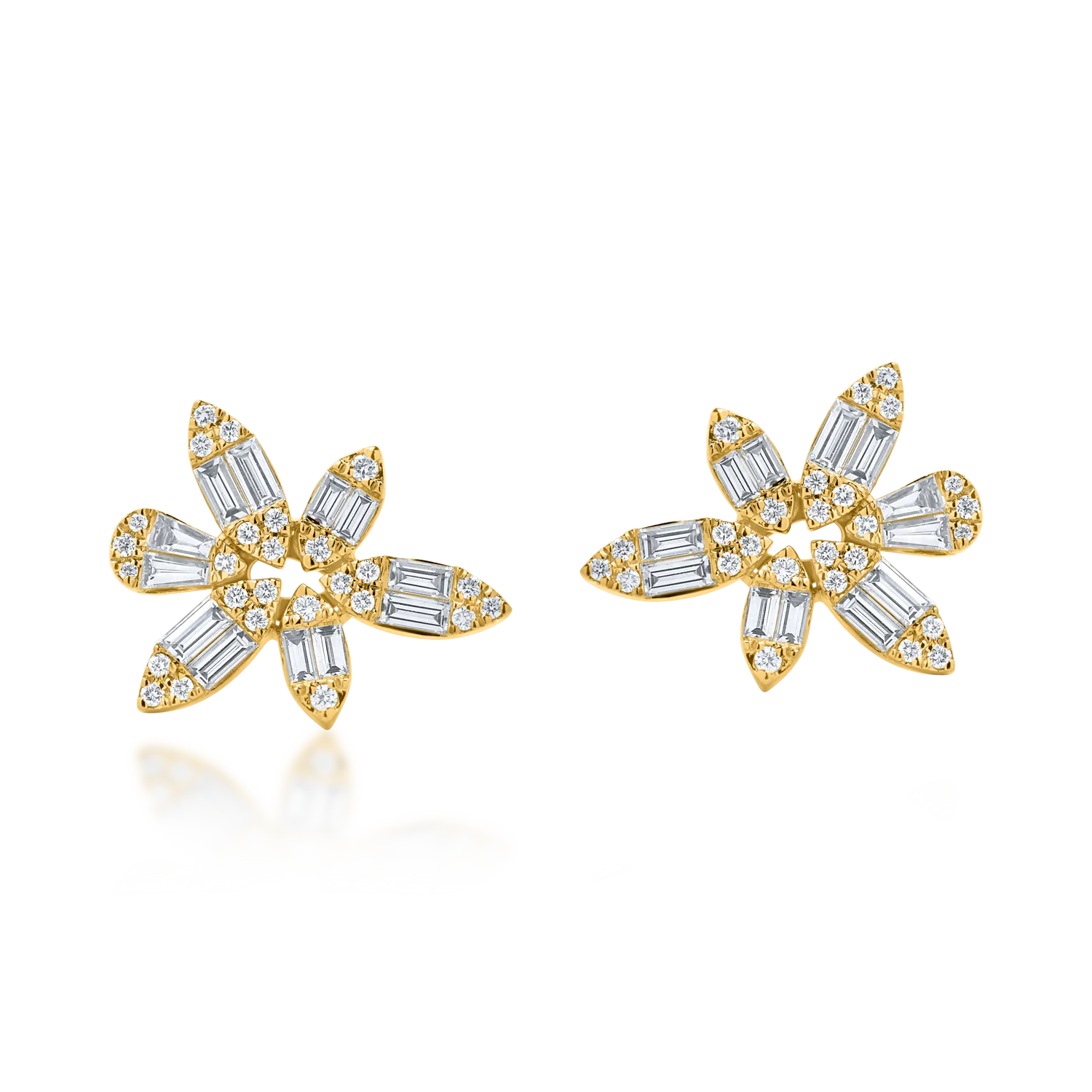 Cercei floare din aur galben cu diamante de 1.6ct - 1 | YEO