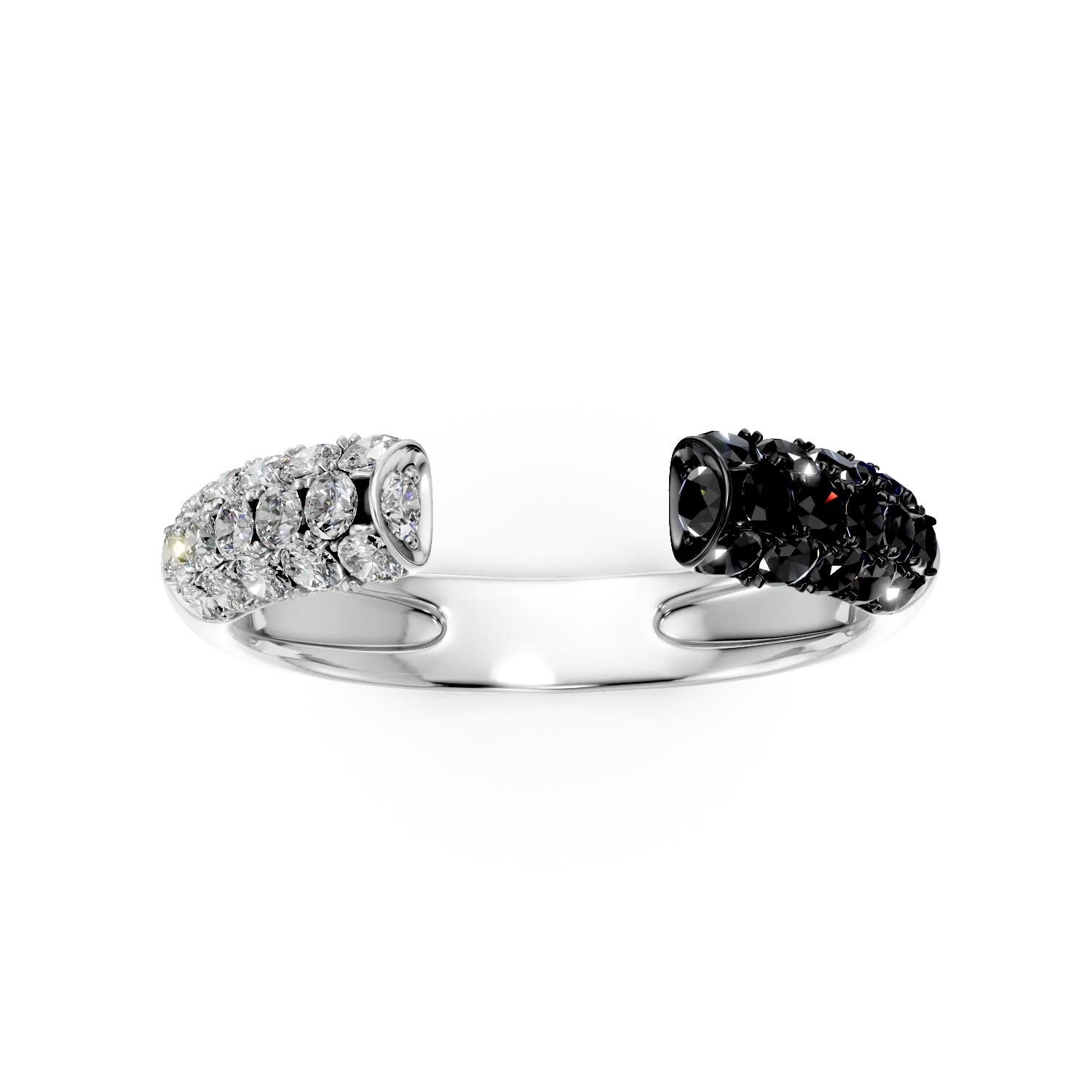 Inel deschis din aur alb cu diamante negre si incolore de 0.8ct