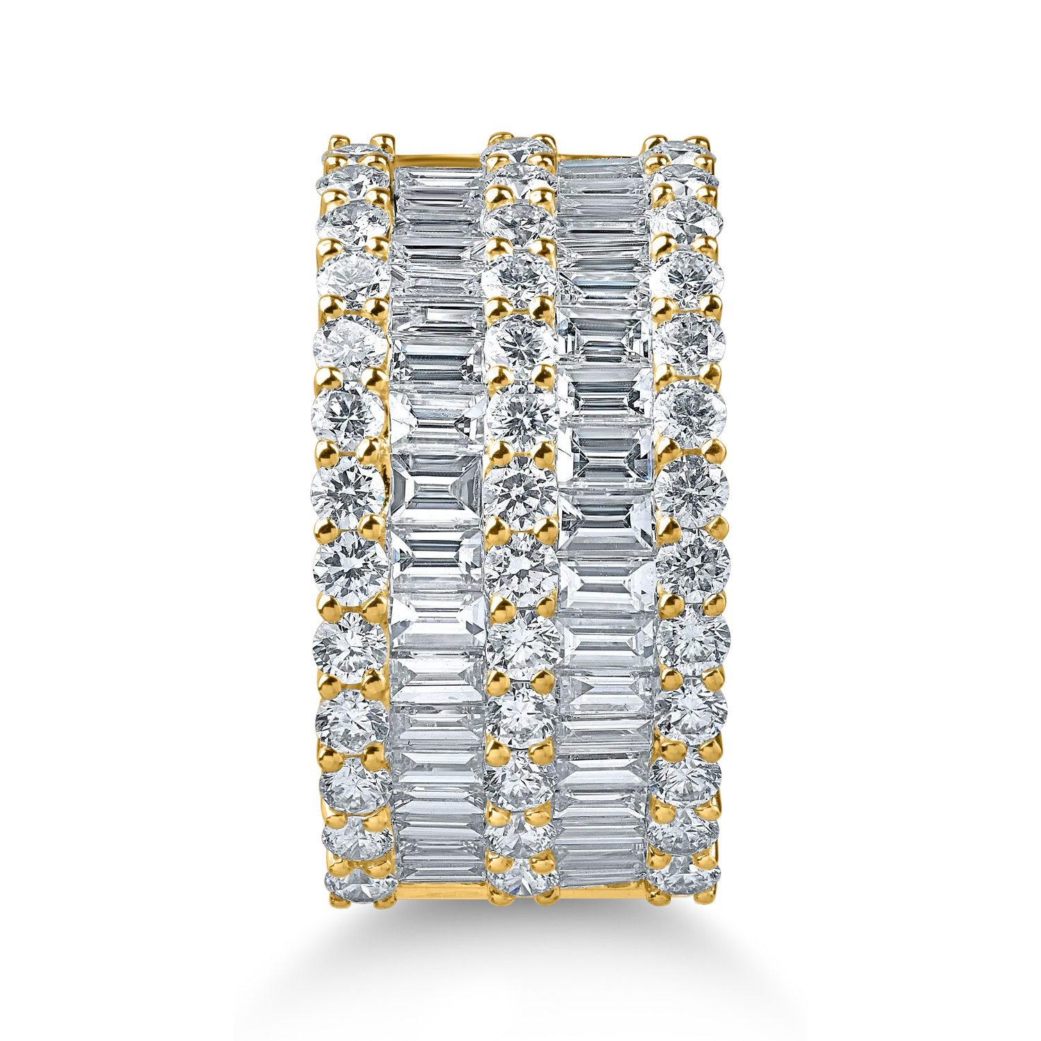 Inel din aur galben cu diamante microsetting baguette si rotunde de 2.6ct