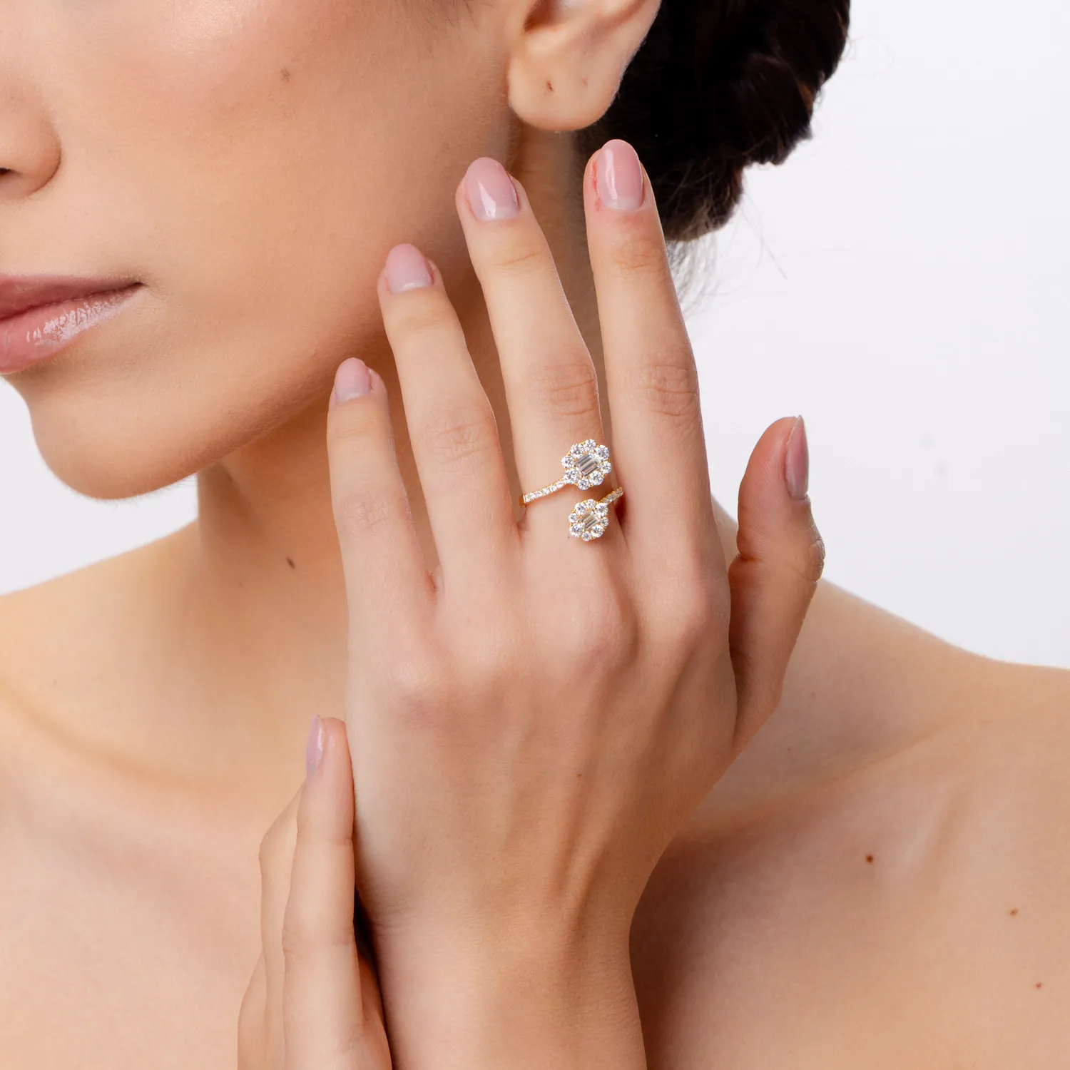 Żółte złote otwarty pierścionek z diamentami 1.5ct