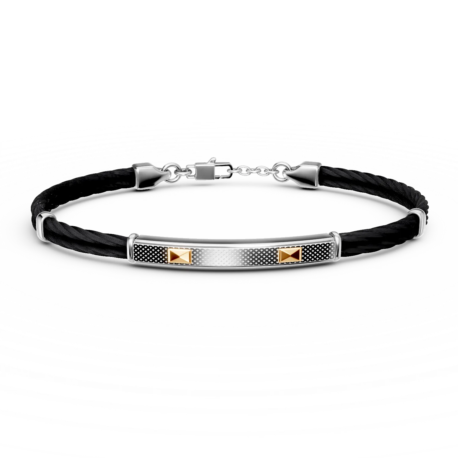 Black and white steel and yellow gold bracelet for men-190629