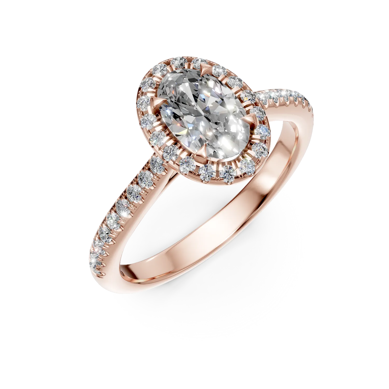 Inel de logodna din aur roz cu diamante ovale si rotunde de 1ct