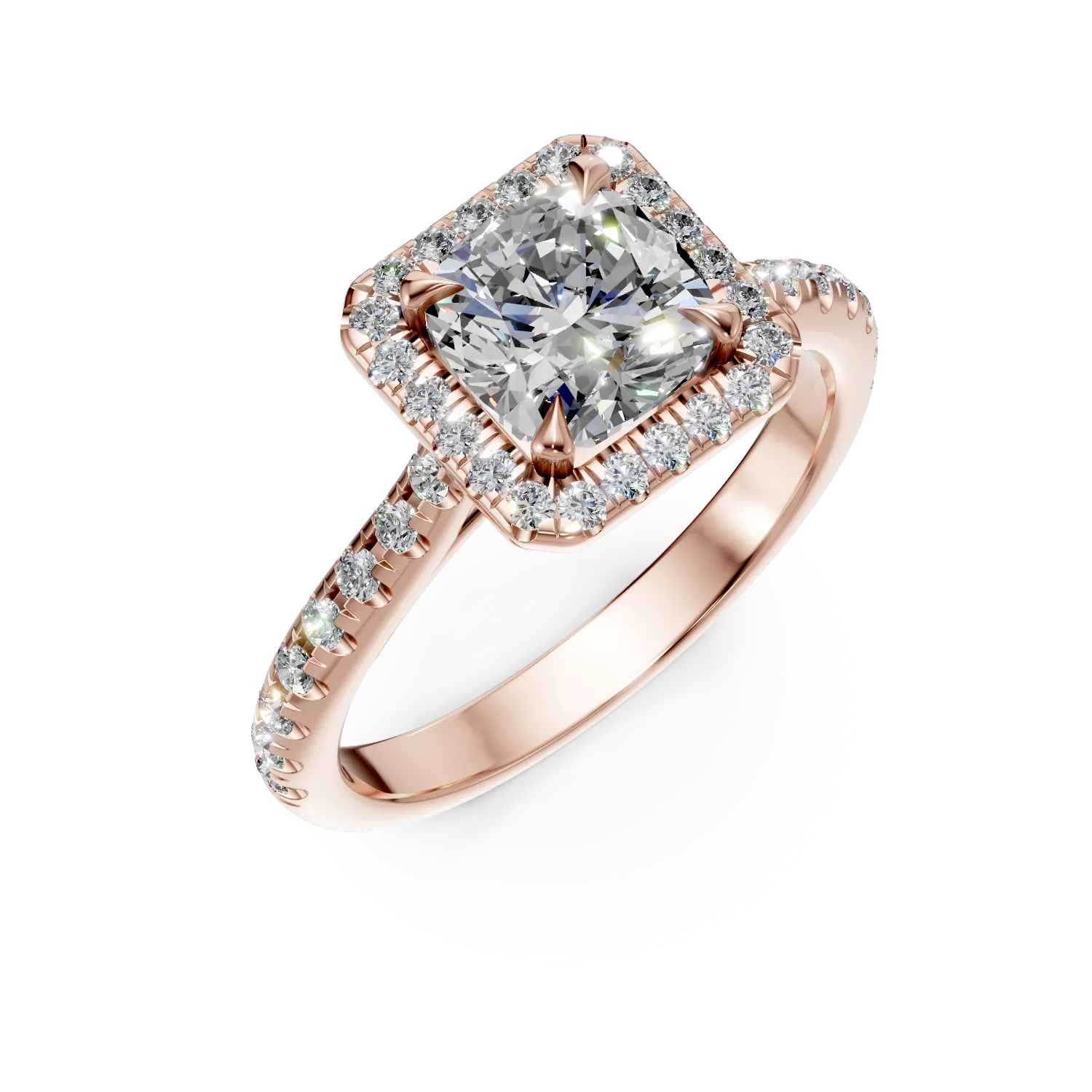 Teilor Inel de logodna din aur roz cu diamante cushion si rotunde de 1.9ct