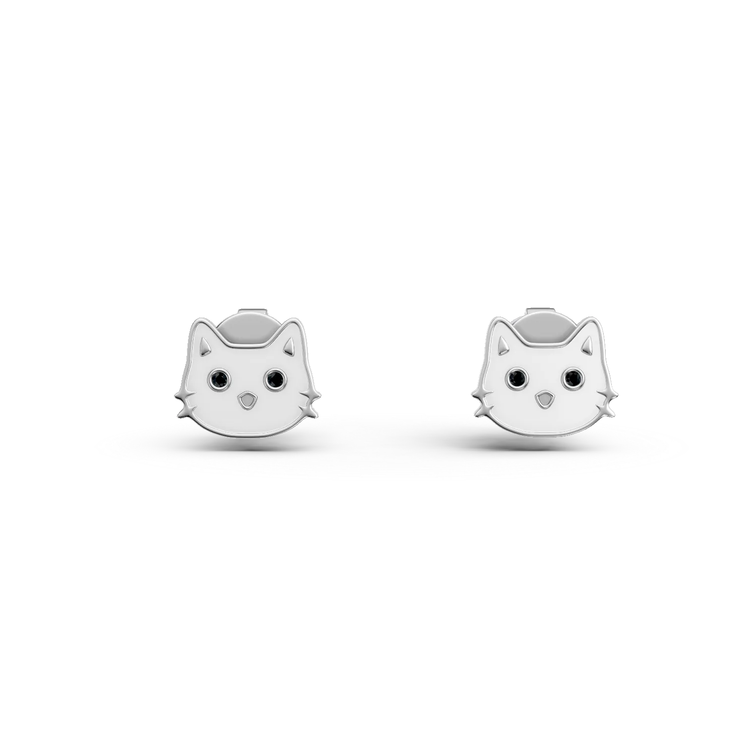 Dziecięce kolczyki z białego złota w kształcie kota z czarnymi diamentami o masie 0.008ct-190738