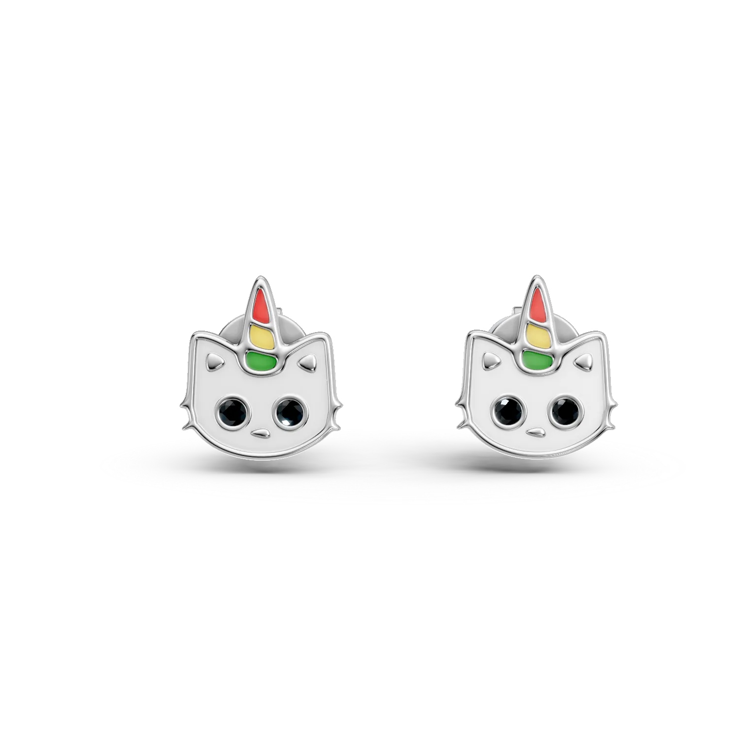 Dziecięce kolczyki z białego złota w kształcie kota z czarnymi diamentami o masie 0.02ct-190746