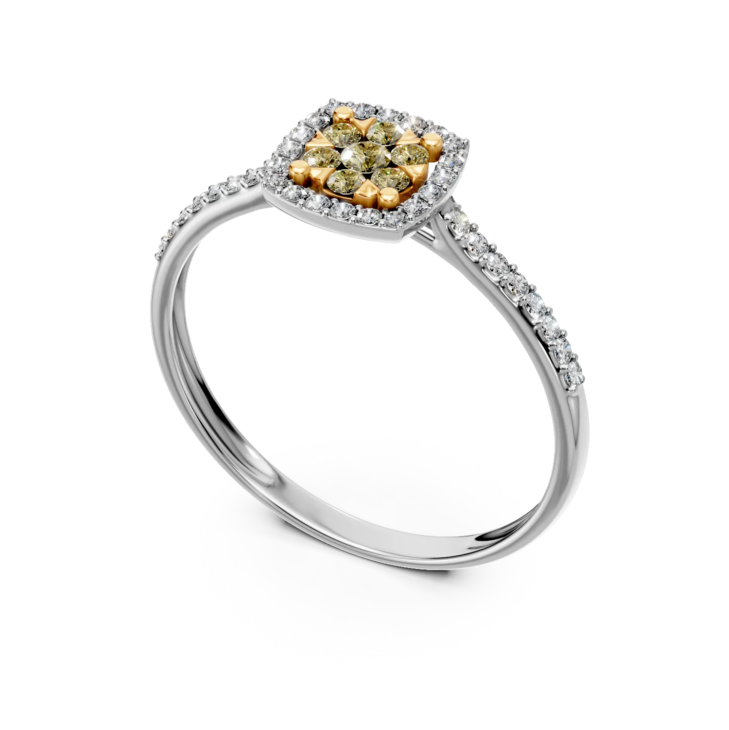 White-yellow gold engagement ring with 0.2ct diamonds