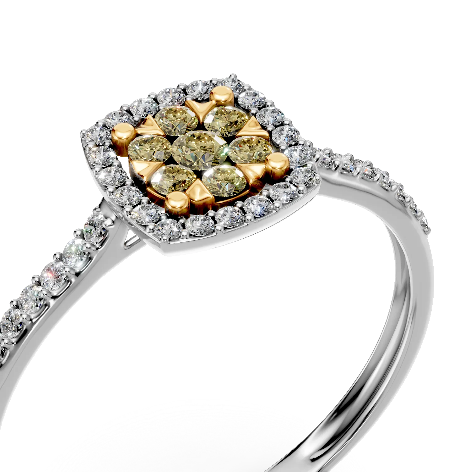 White-yellow gold engagement ring with 0.2ct diamonds