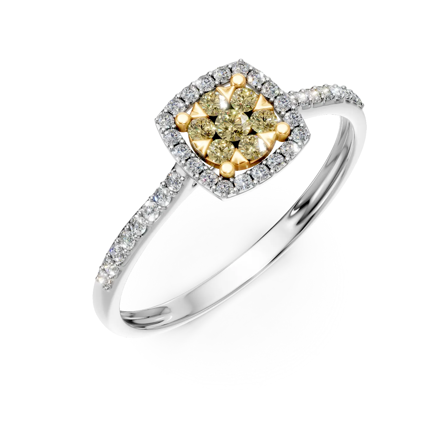 Inel de logodna din aur alb-galben cu diamante de 0.2ct