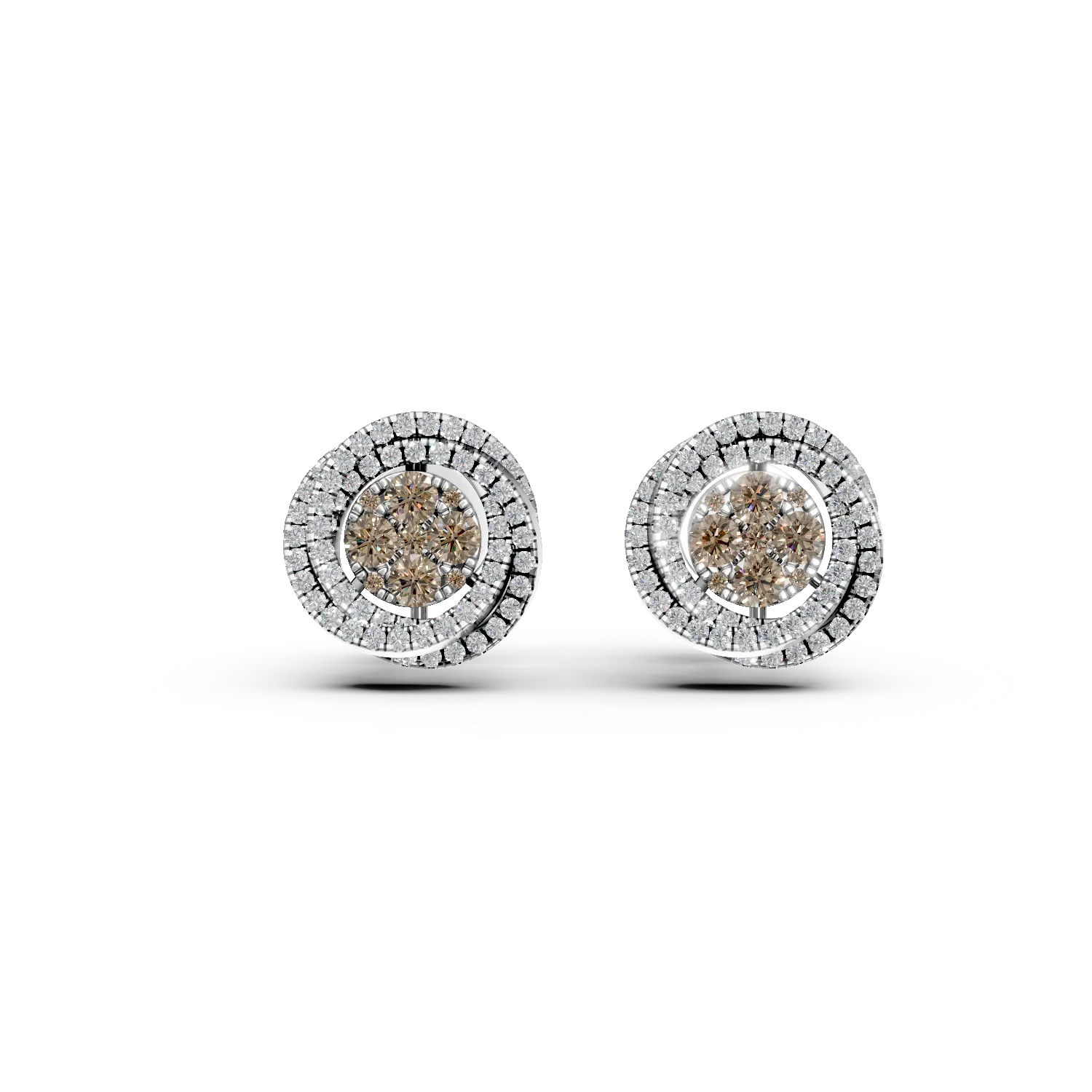 White gold geometric earrings with 0.6ct brown and clear diamonds