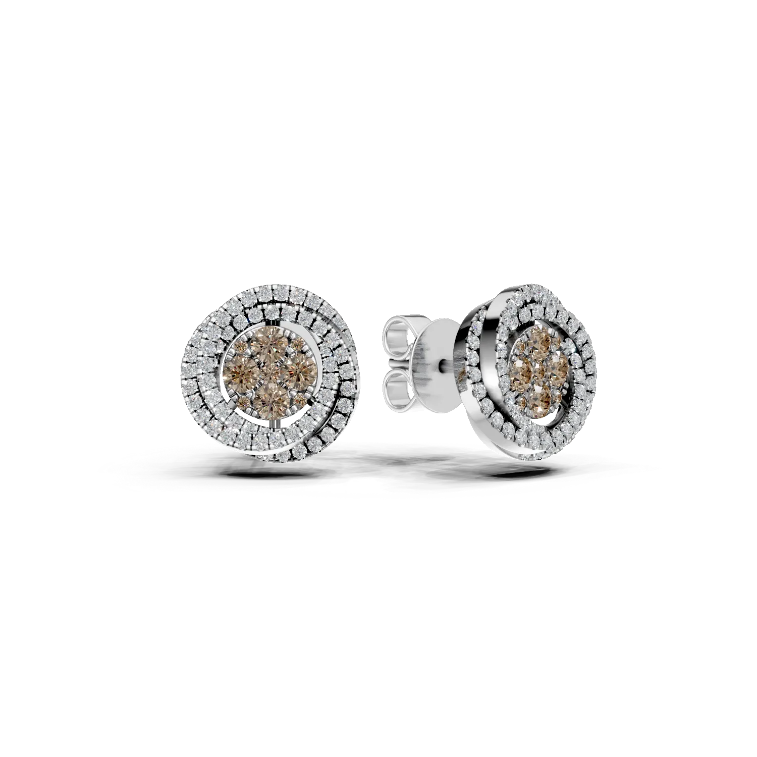 Cercei geometrici din aur alb cu diamante maro si incolore de 0.6ct