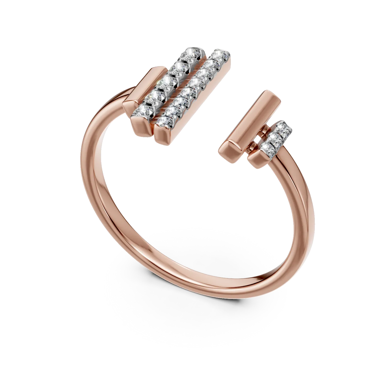 Rózsarany nyitott gyűrű 0.1ct gyémántokkal