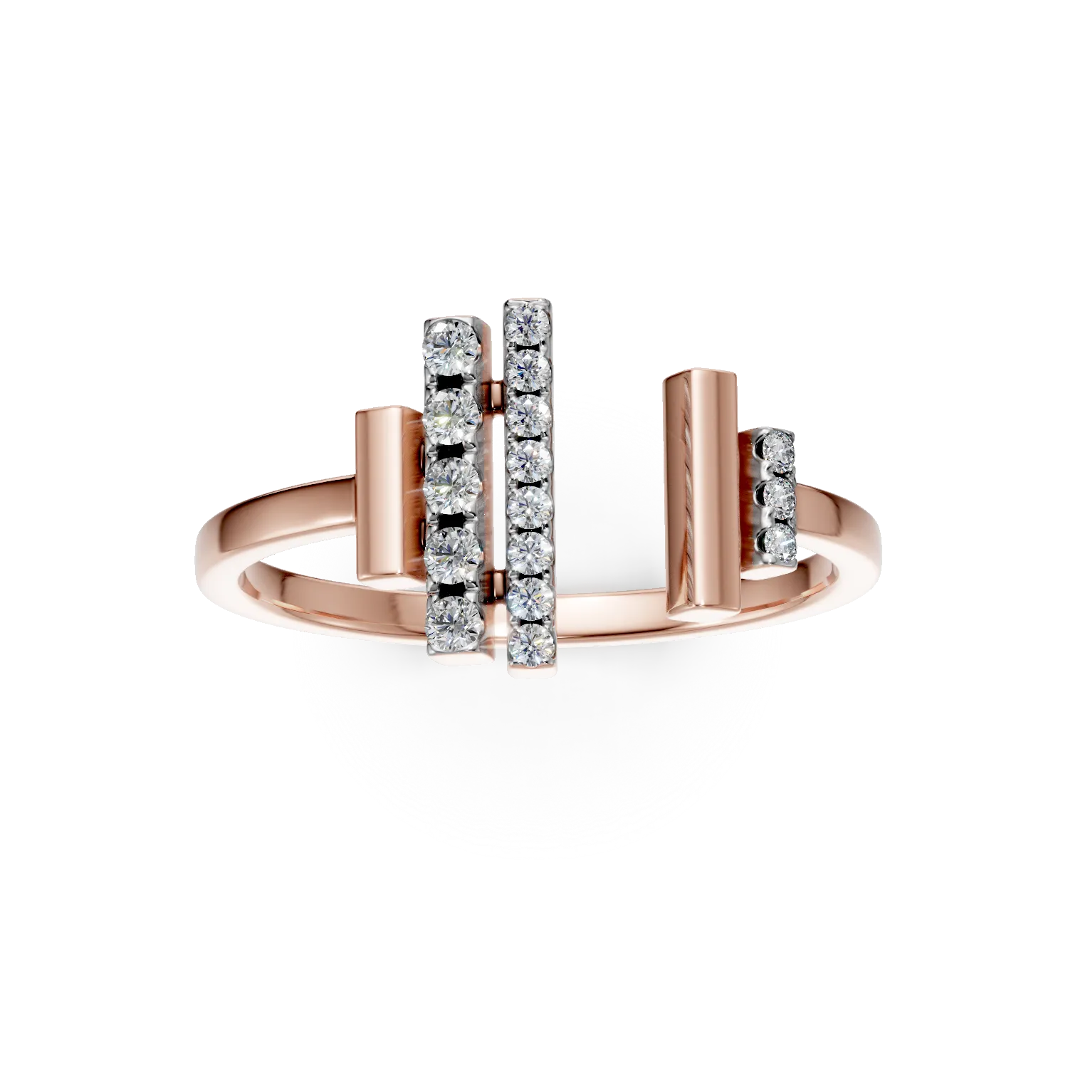 Rózsarany nyitott gyűrű 0.1ct gyémántokkal