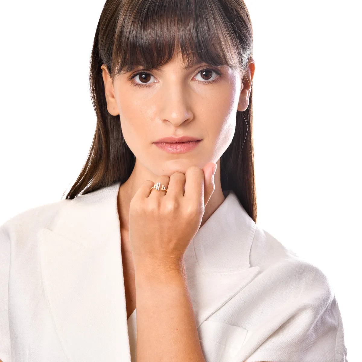 Yellow gold open ring with 0.1ct diamonds