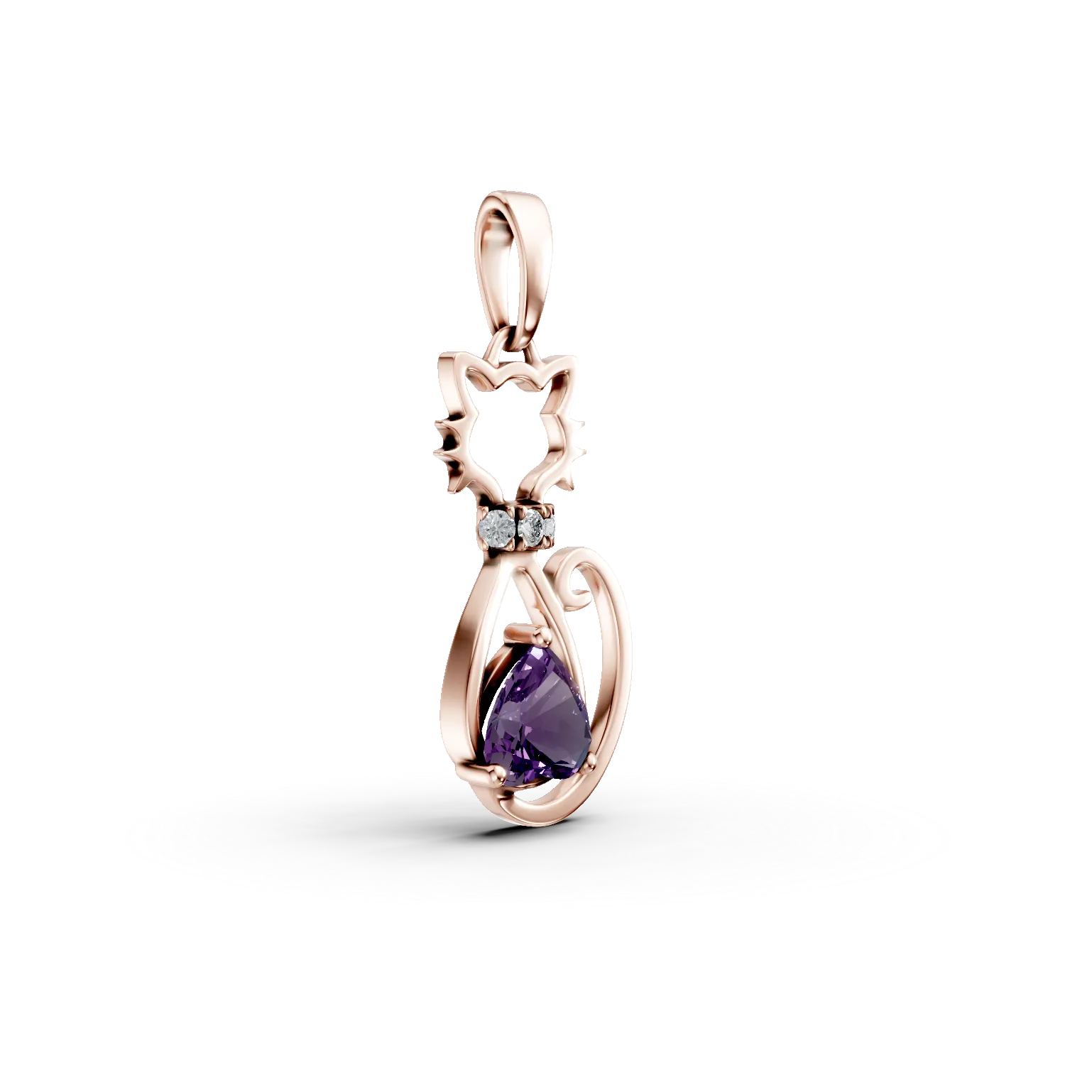 Висулка от розово злато със 0.1кт аметист и 0.06кт диаманти