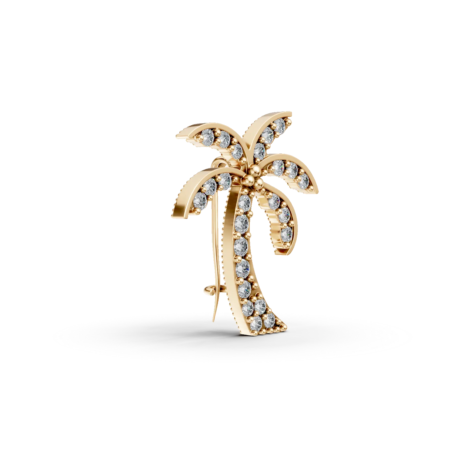 Yellow gold palm tree brooch with zirconia