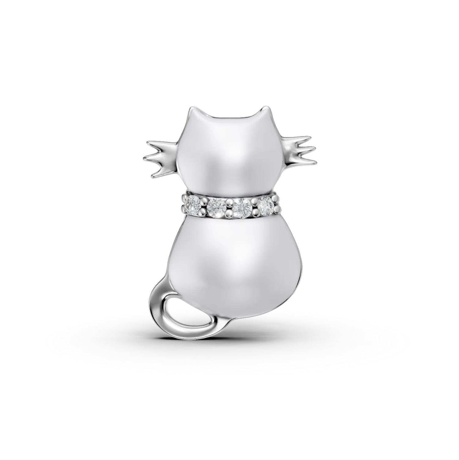 Pandantiv pisica din aur alb cu diamante de 0.01ct-190801