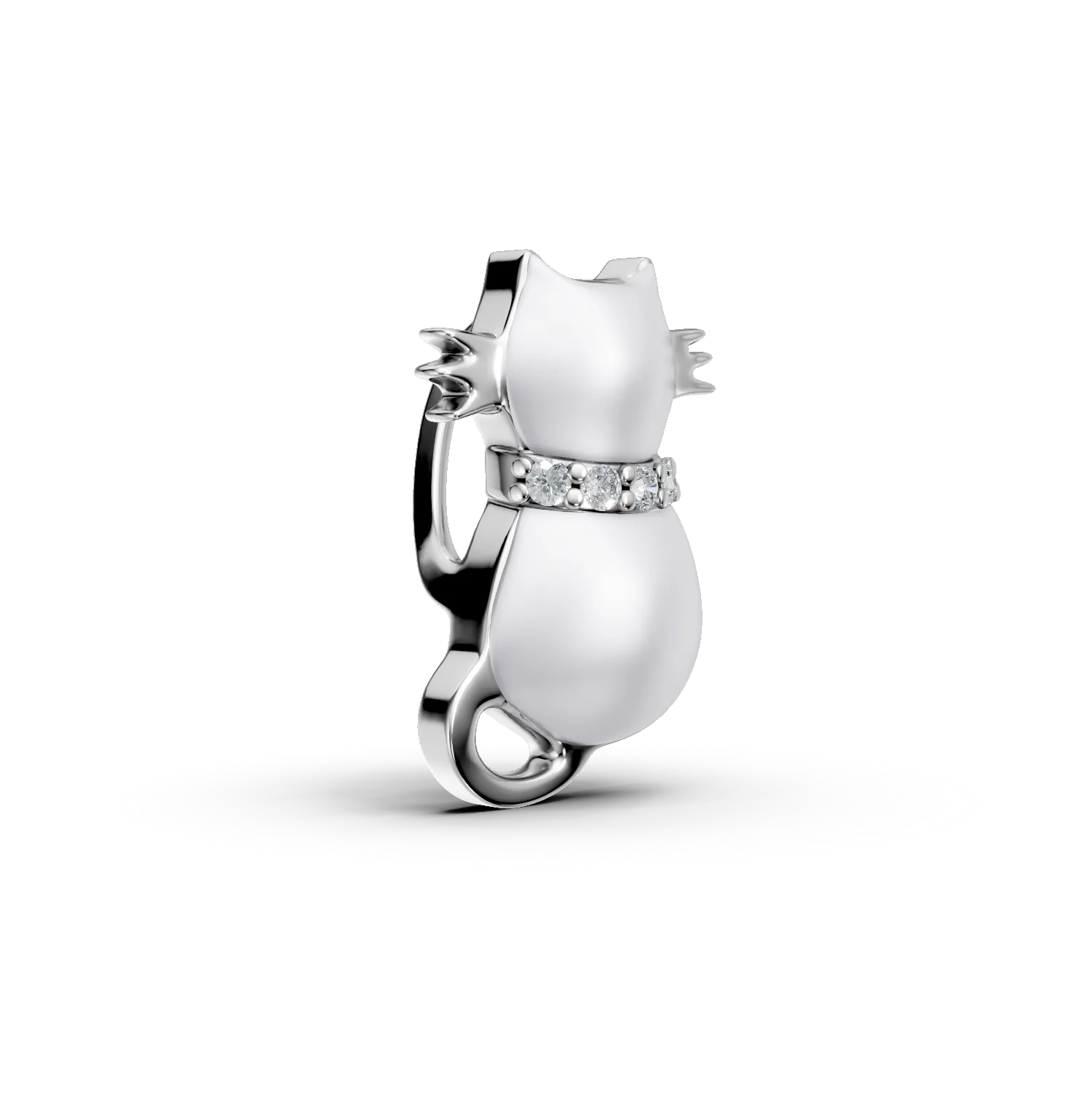 Pandantiv pisica din aur alb cu diamante de 0.01ct