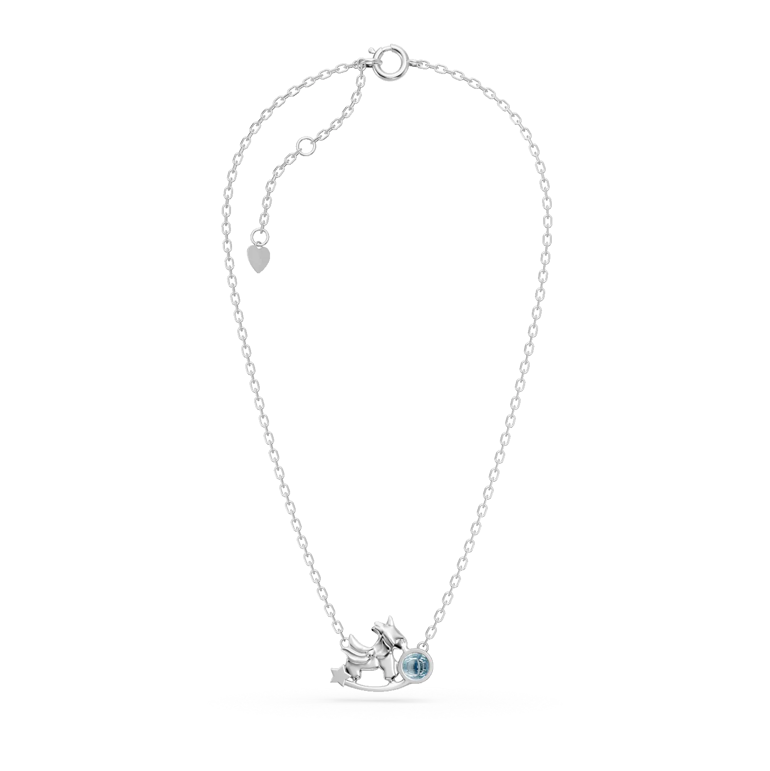 Lant cu pandantiv unicorn din aur alb cu topaz albastru de 0.1ct pentru copii