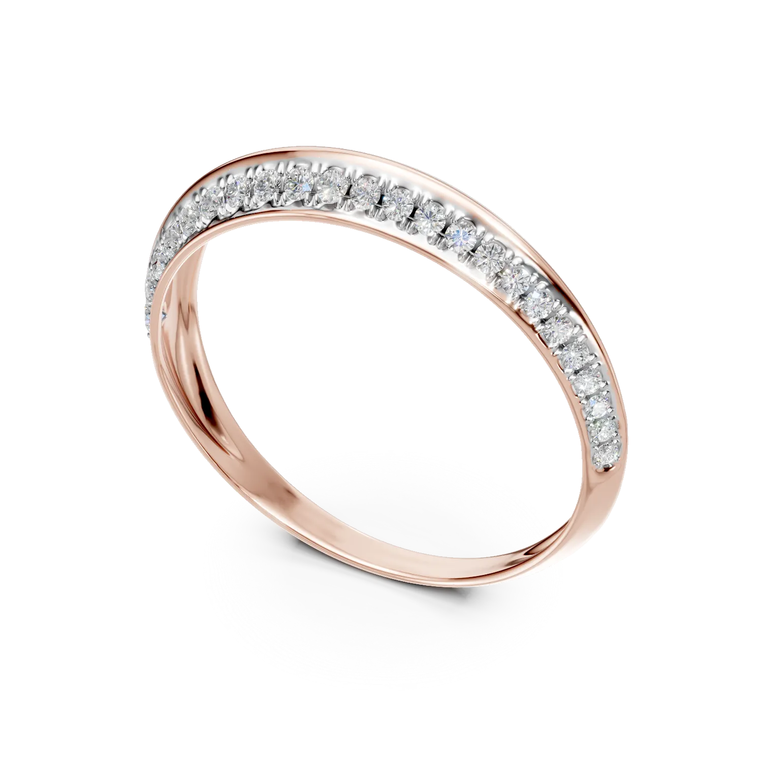 Inel geometric din aur roz cu diamante de 0.1ct