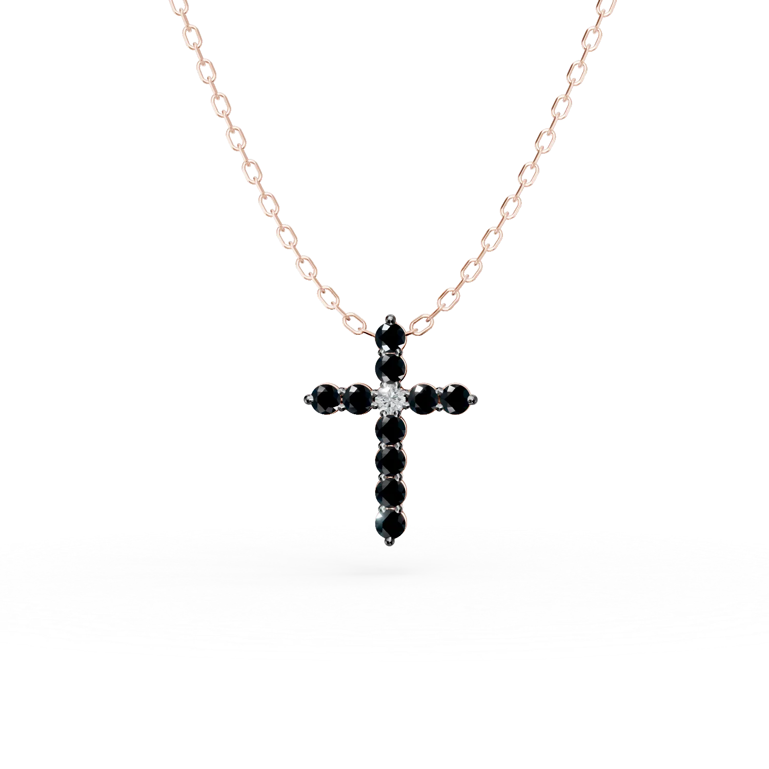 Lant cu pandantiv cruce din aur roz cu diamante de 0.2ct
