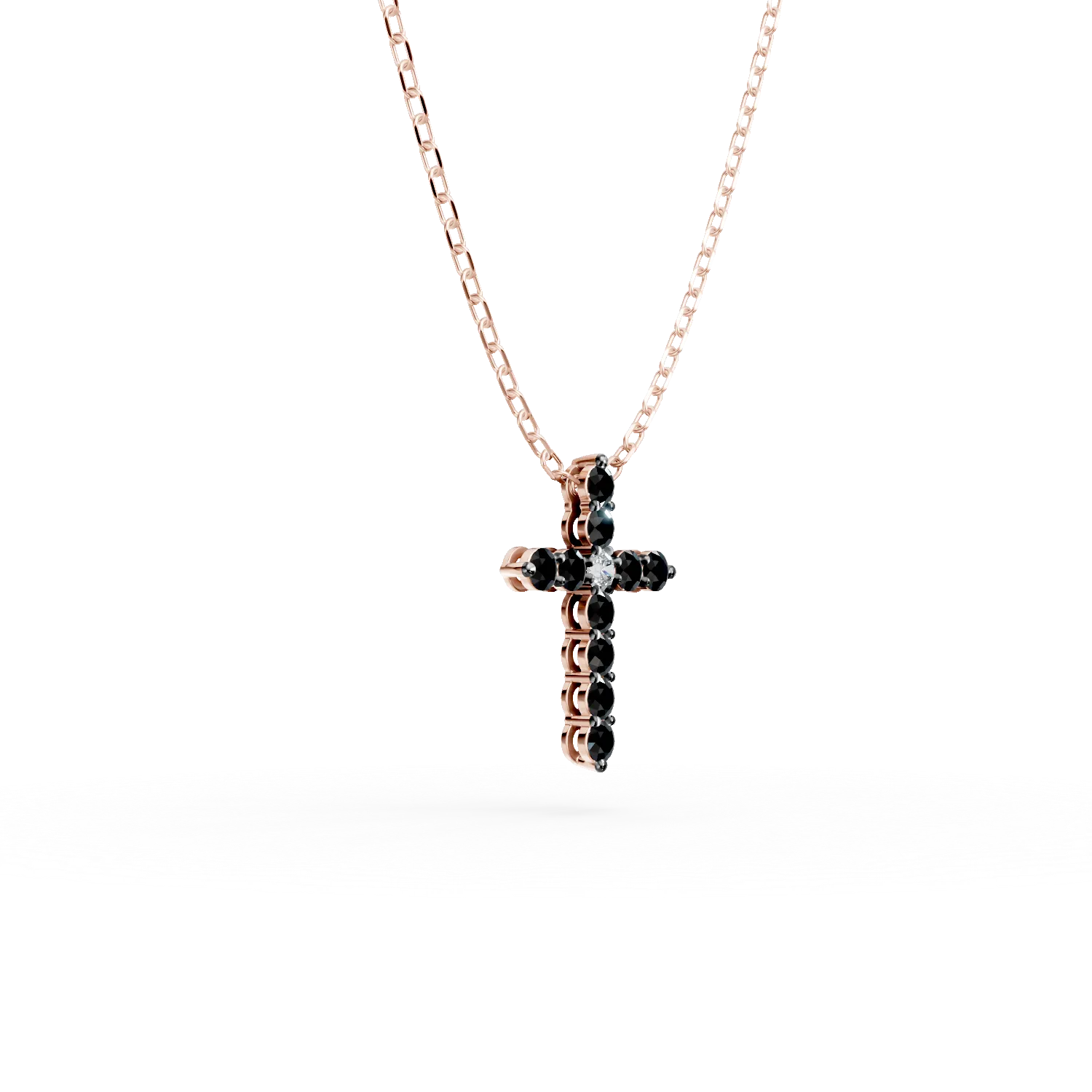 Lant cu pandantiv cruce din aur roz cu diamante de 0.2ct