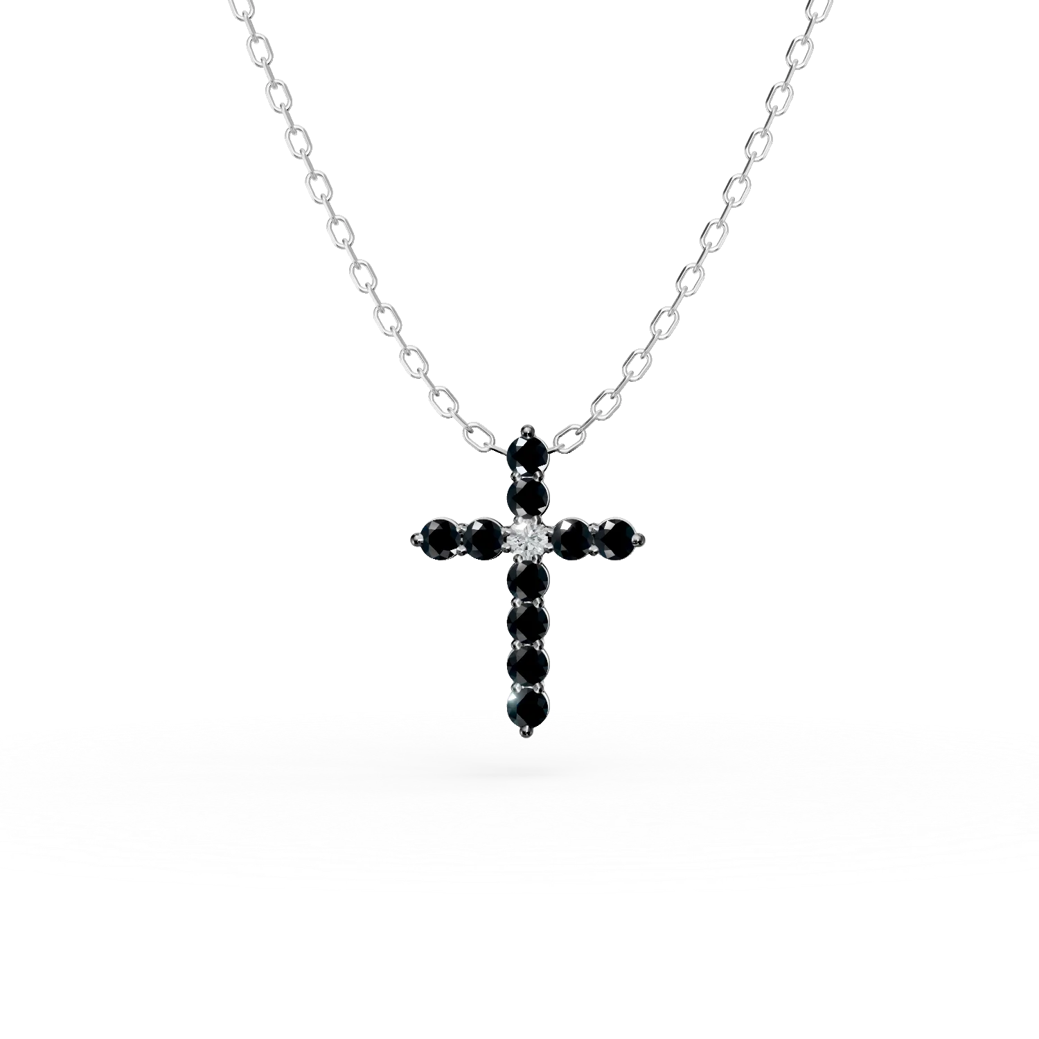 Teilor Lant cu pandantiv cruce din aur alb cu diamante de 0.2ct
