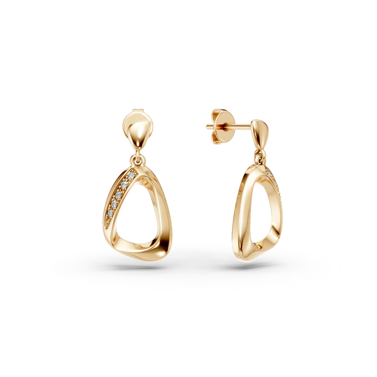 Cercei geometrici din aur galben cu diamante de 0.04ct