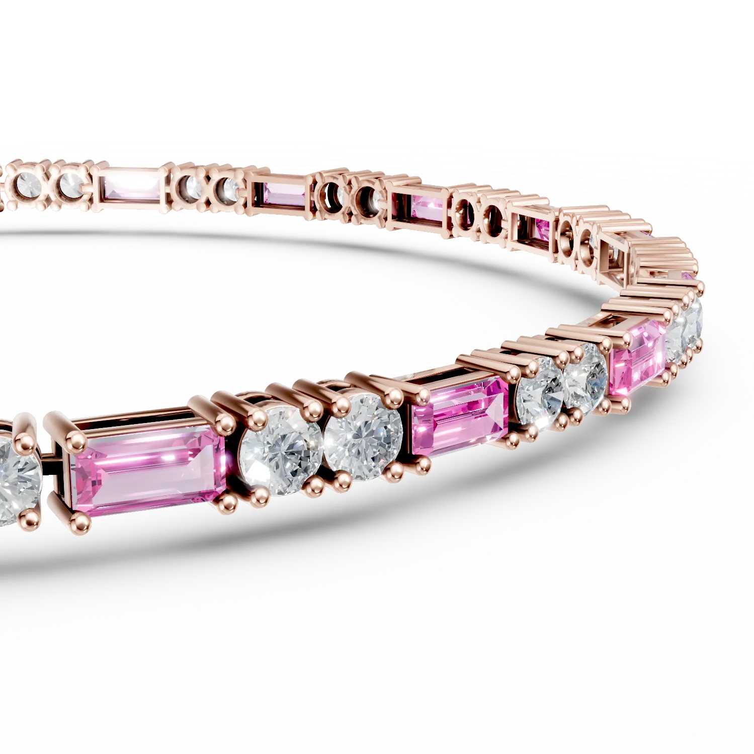 Тенис гривна от розово злато с 4.4кт диаманти и сапфири