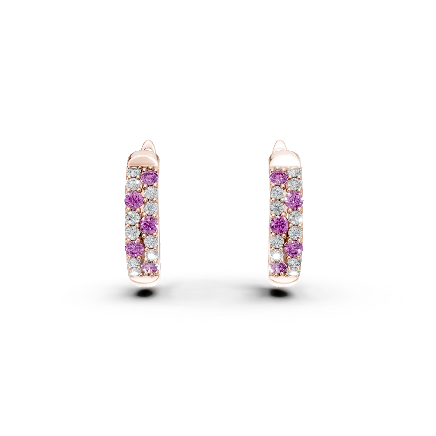 Cercei creole din aur roz cu diamante si safire de 0.3ct